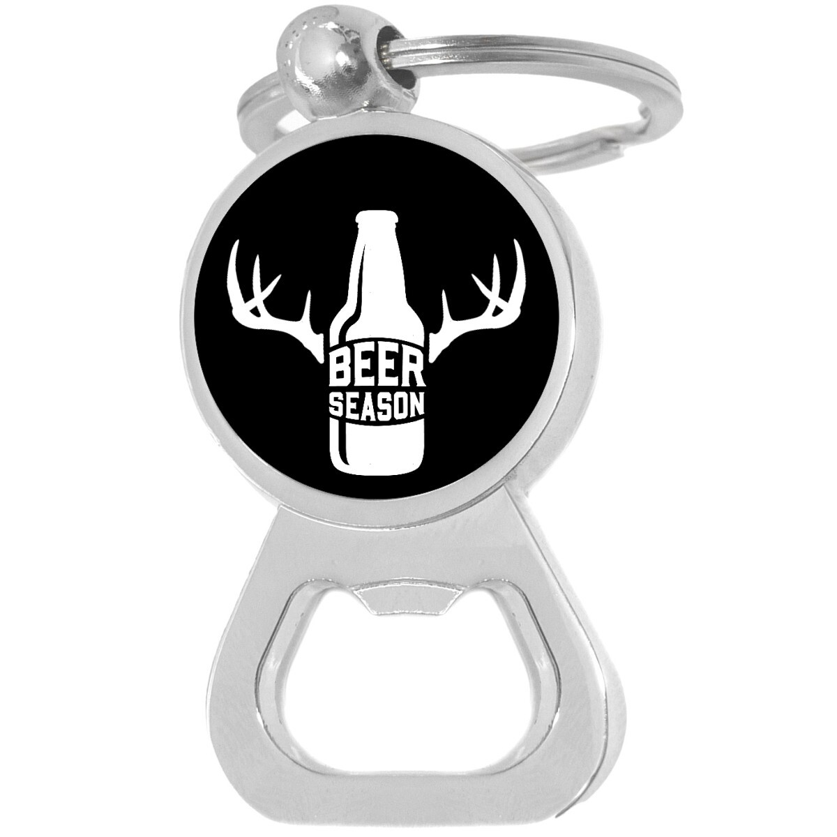 Beer Season Antlers Bottle Opener Keychain - Metal Beer Bar Tool Key Ring