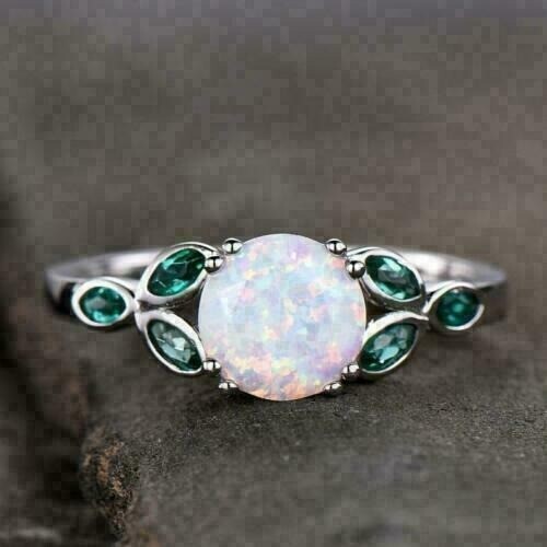 Lab-Created 2.50 Ct Round Cut Opal Fire Engagement Ring 14K White Gold FN