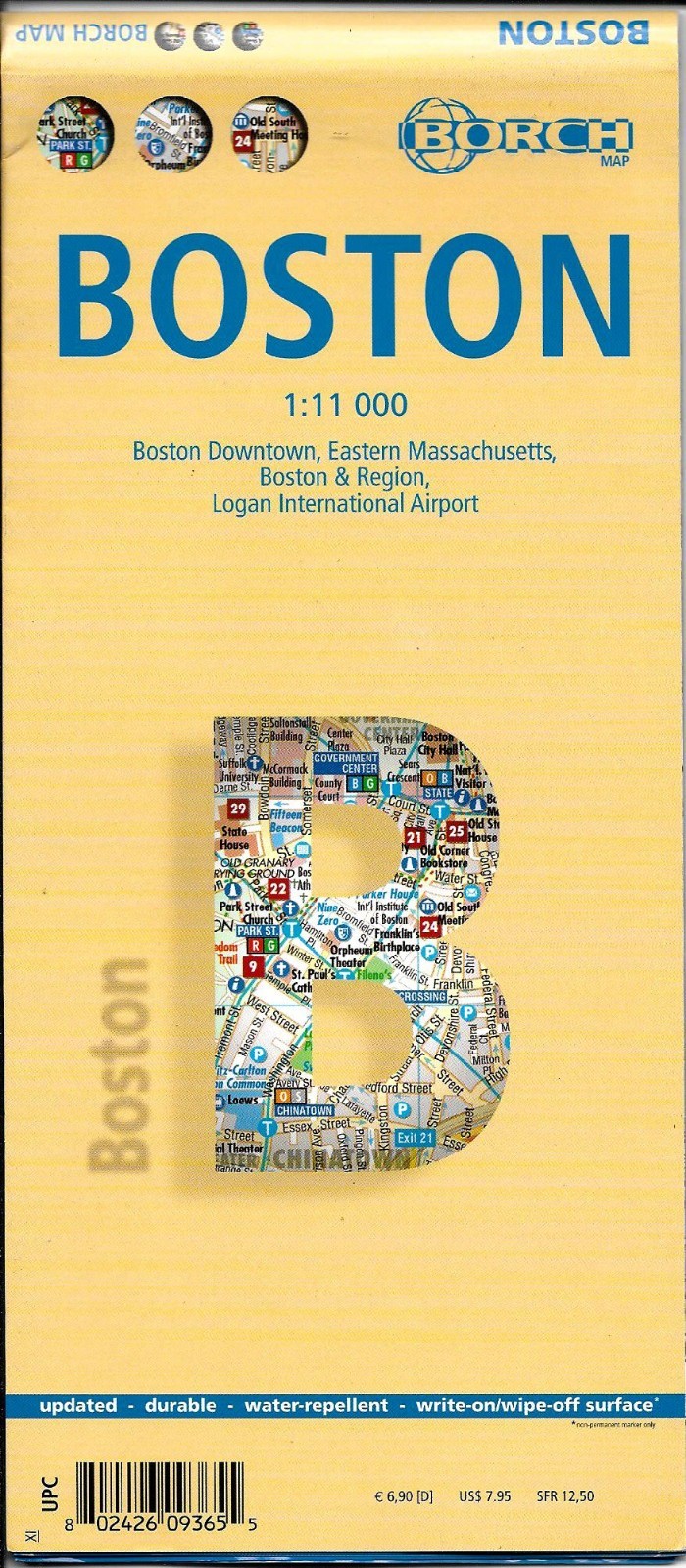 Street Map of Boston, Massachusetts, by Borch Maps (folded & laminated)
