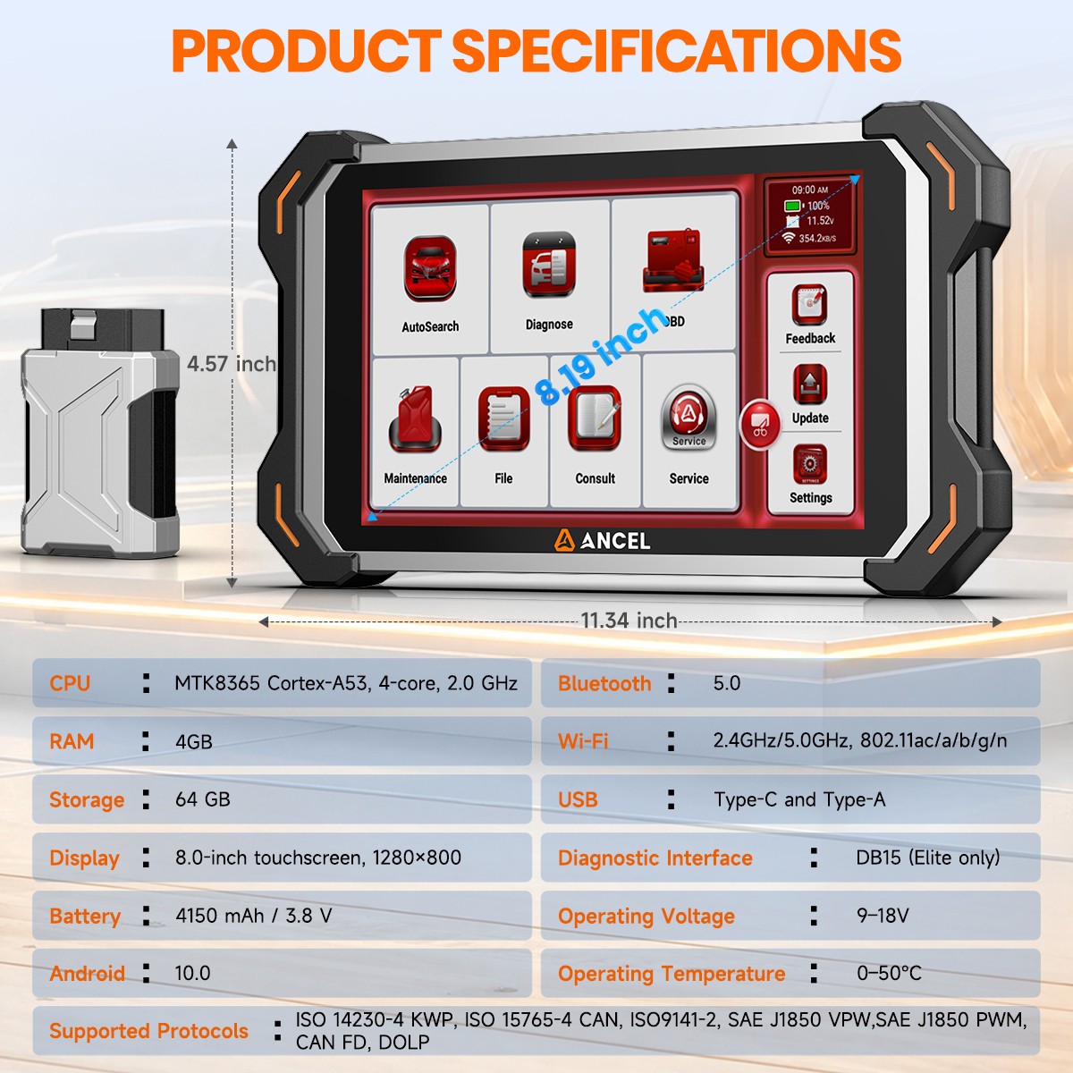ANCEL DS600BT Car Diagnostic Tool Bidirectional OBD2 Scanner ECU Coding IMMO ABS