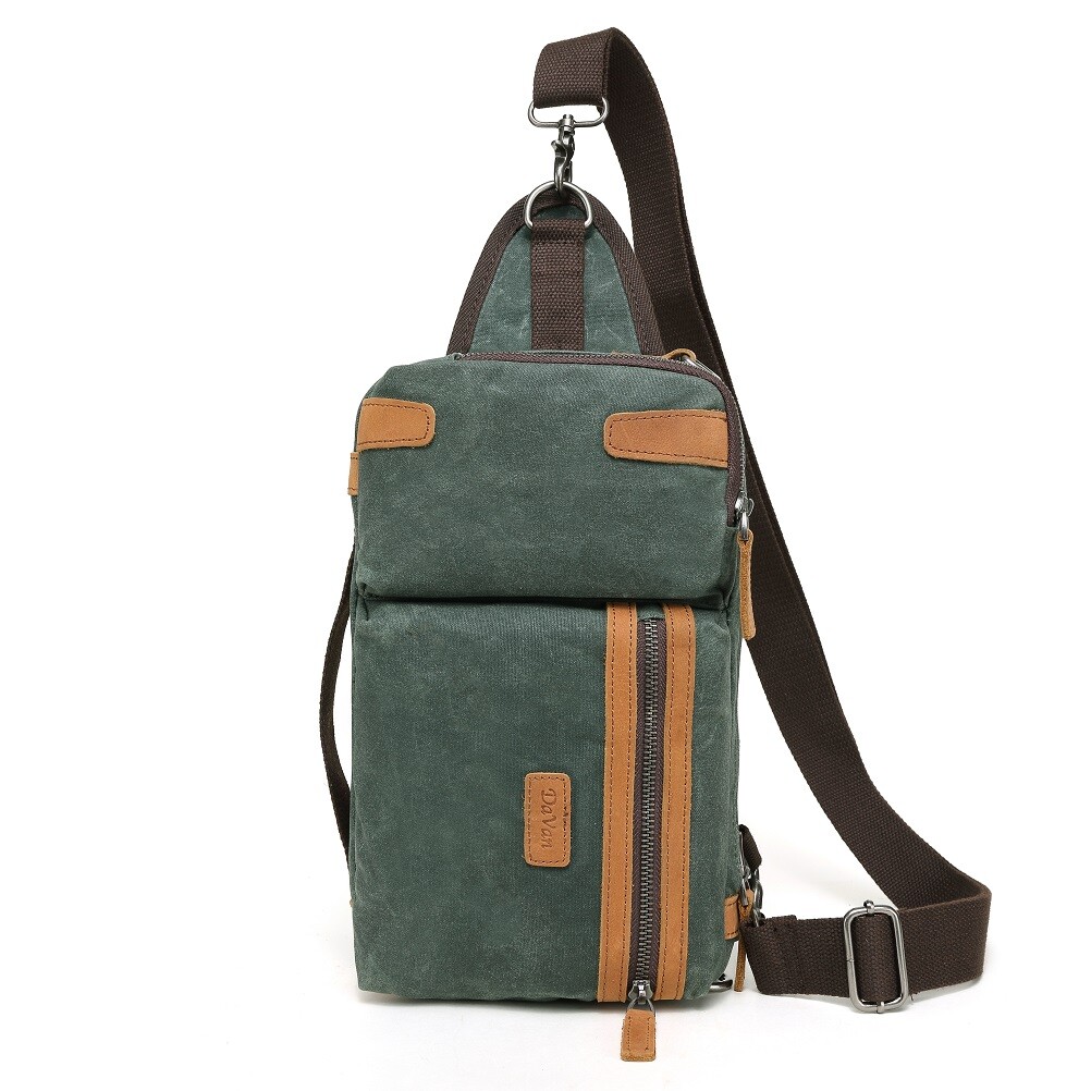 DaVan Multifunction Waxed Canvas Sling Bag Shoulder Travel Bag