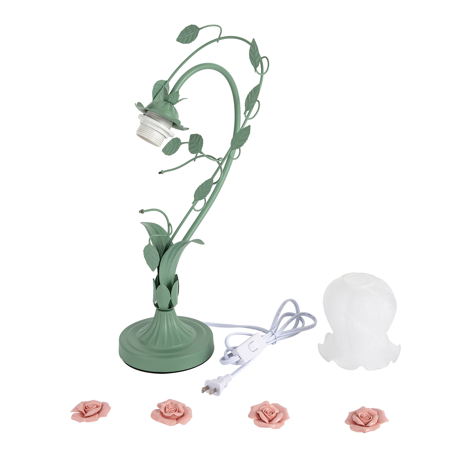 Flower Glass Table Lamp Desk Night Light Home Decor w/5.12" Wide Glass Lampshade