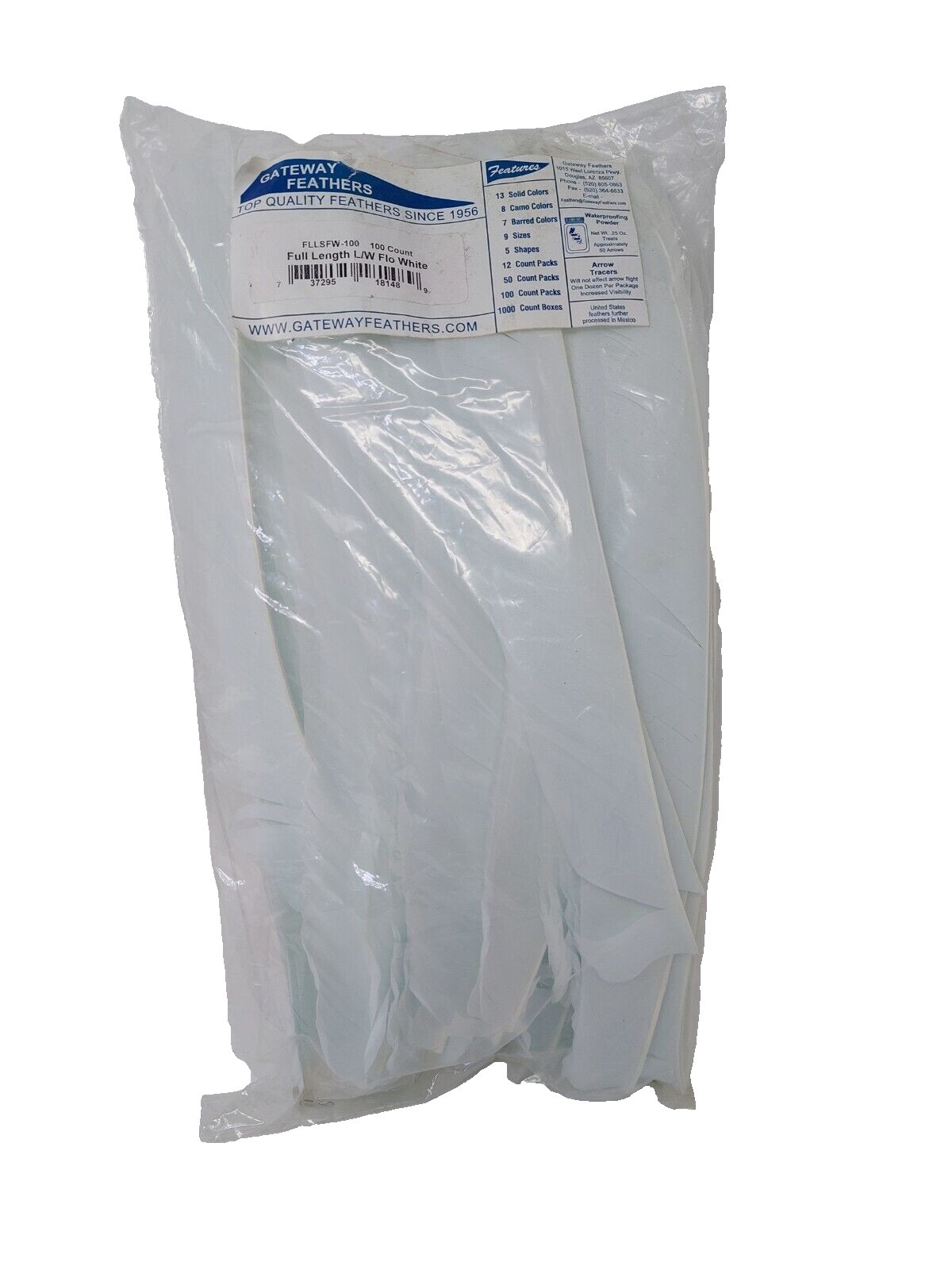 100 Pack Gateway Feathers FULL LENGTH Left Wing: Fluorescent White: FLLSFW-100
