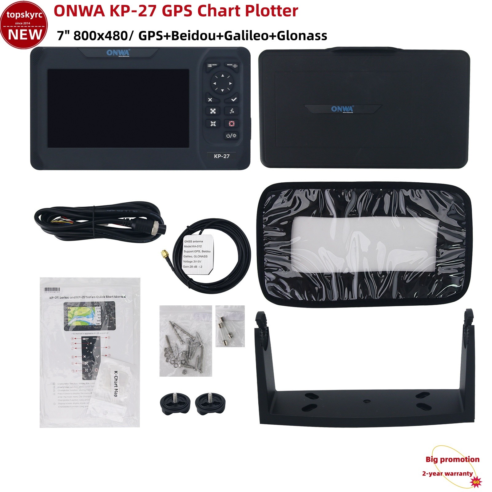 ONWA KP-27 7-in 800x480 GPS Chart Plotter Marine Chartplotter w/ GPS Antenna