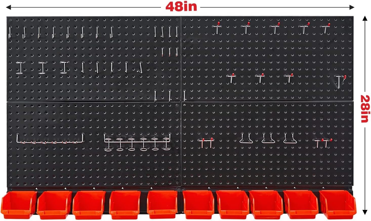 Expandable Garage Storage System with 4 Black Pegboards & Hooks - 59 Pieces