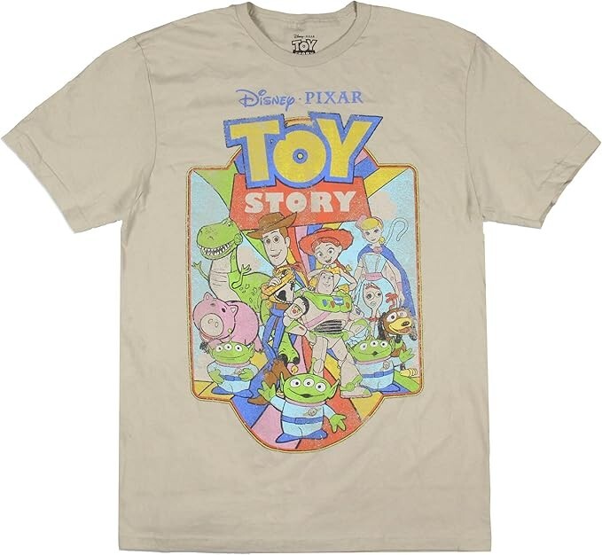 Disney Pixar Toy Story  Mens Character Group Woody Jessie Beige Shirt New S-2XL