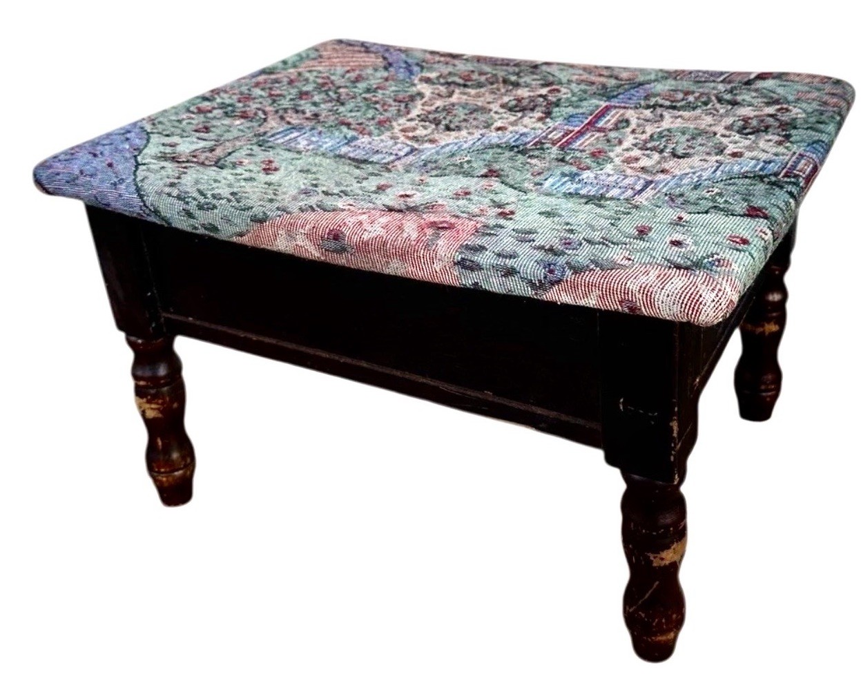 Storage Footstool Tapestry Upholstered Ottoman Cottage Stool Seat