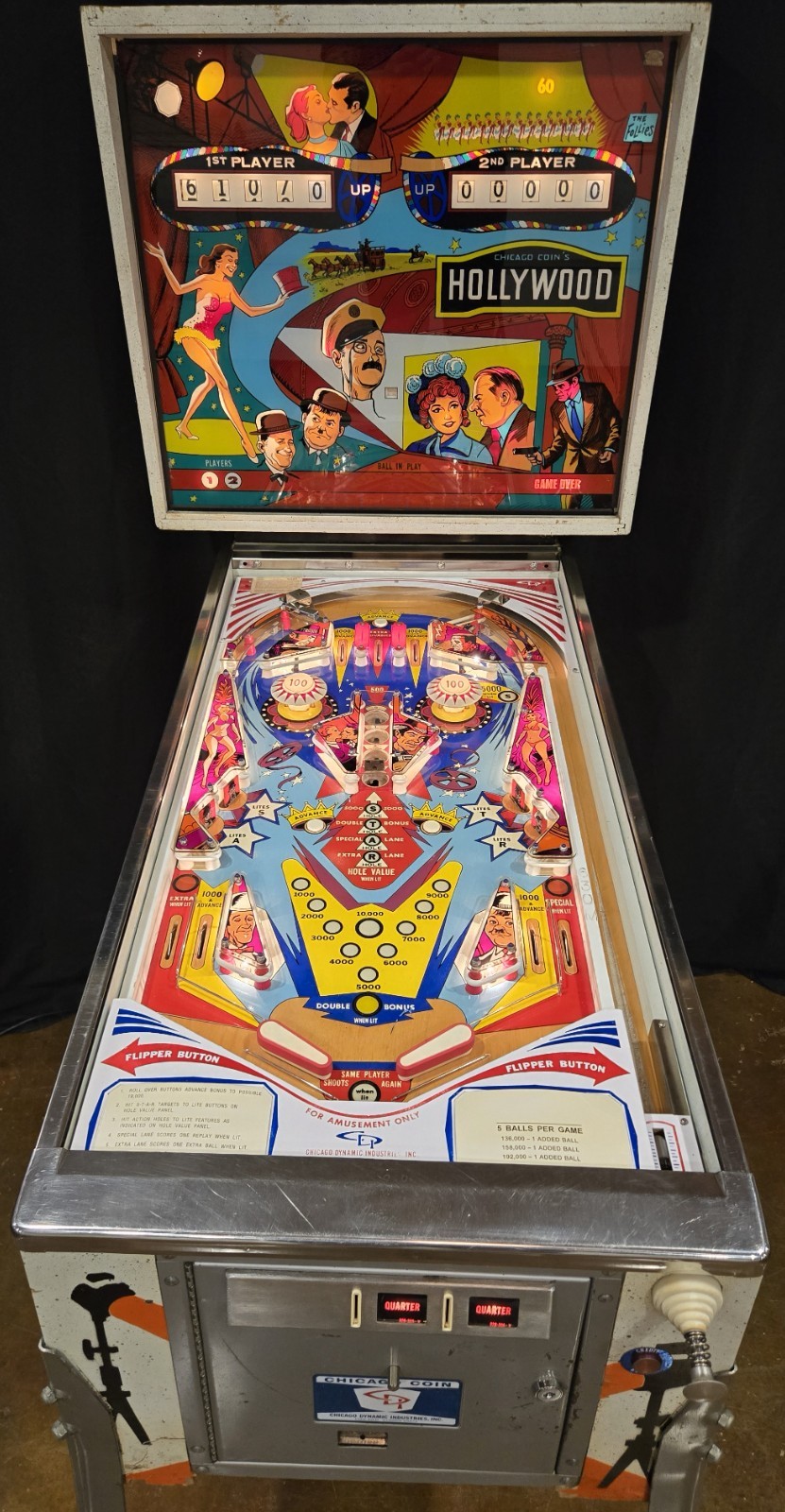 Refurbished Hollywood Pinball Machine (Chicago Coin) 1976