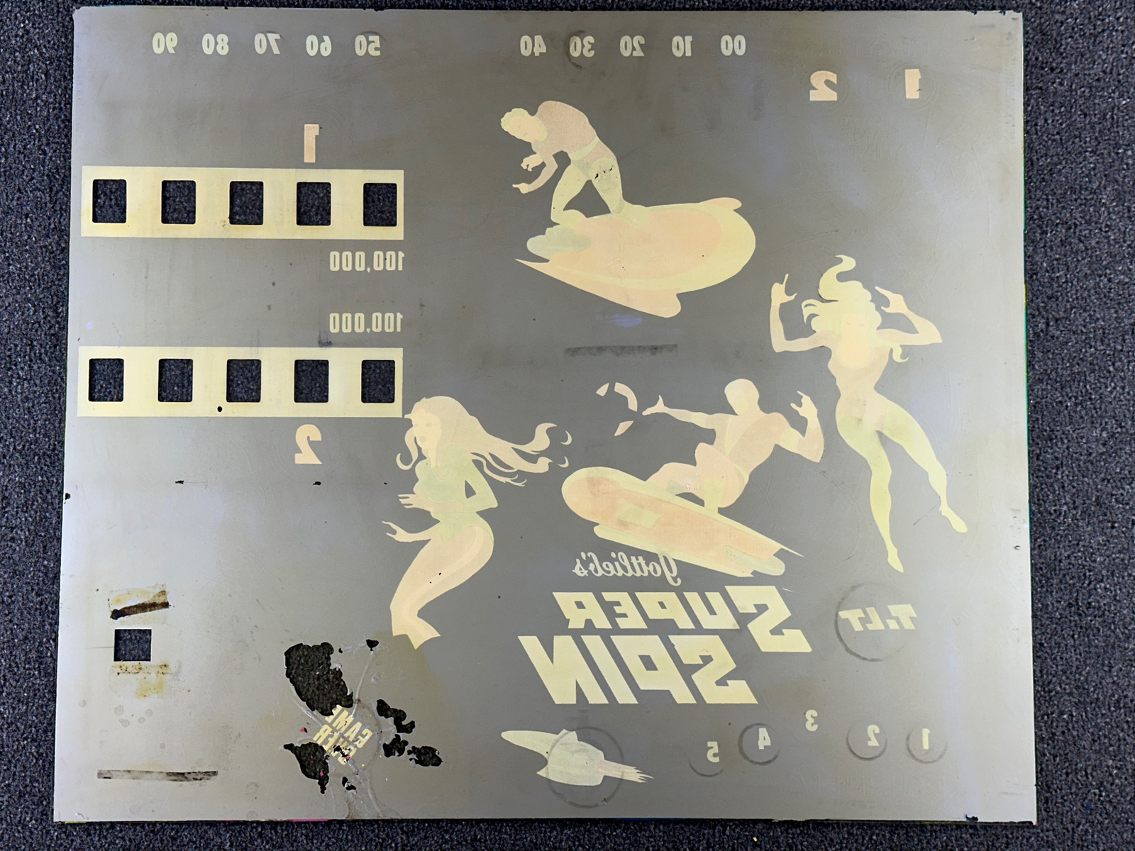 Gottlieb Super Spin Pinball Machine Game Backglass ORIGINAL