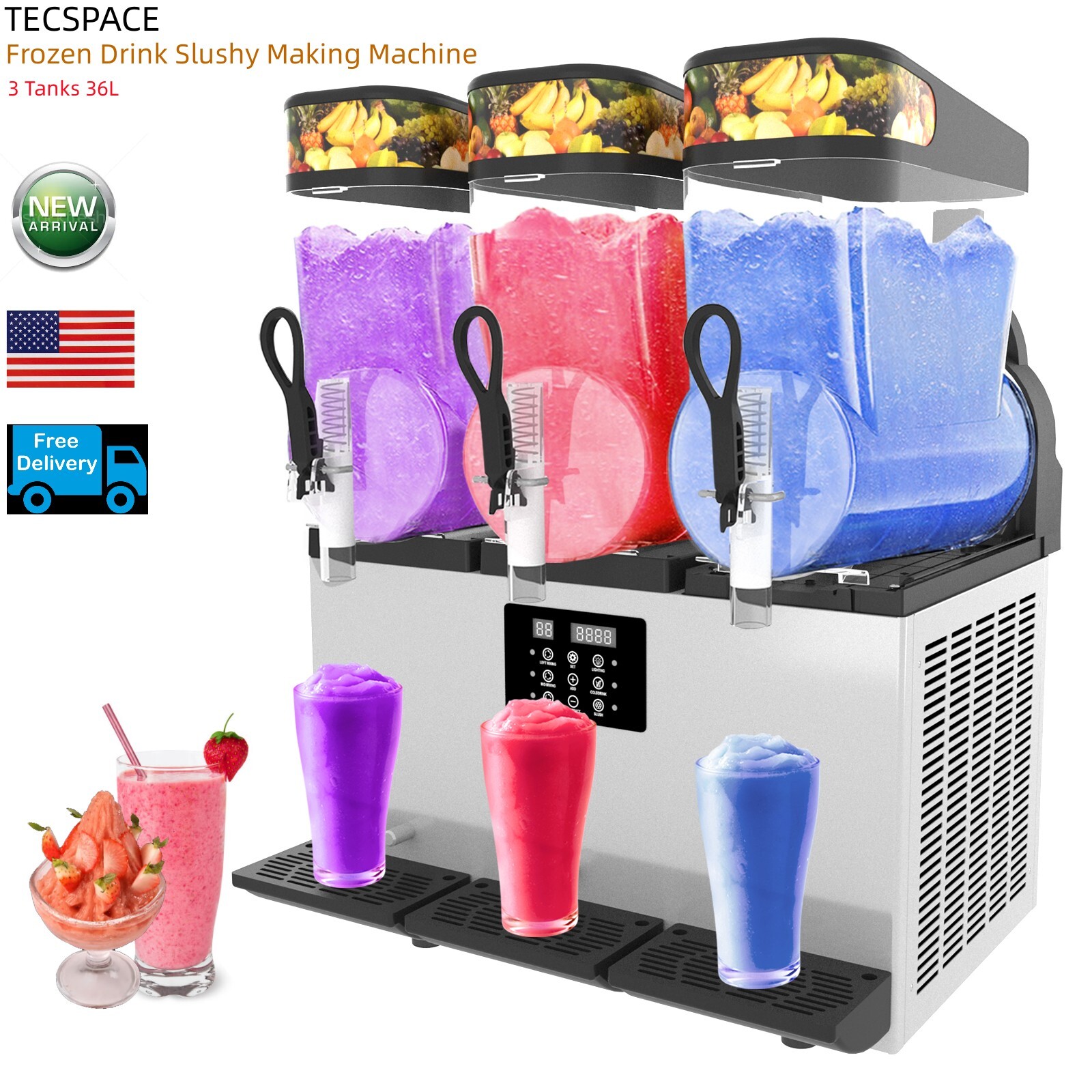 Lojok Commercial 110V 1450W 3 Tanks 36L Frozen Drink Slushy Making Machine
