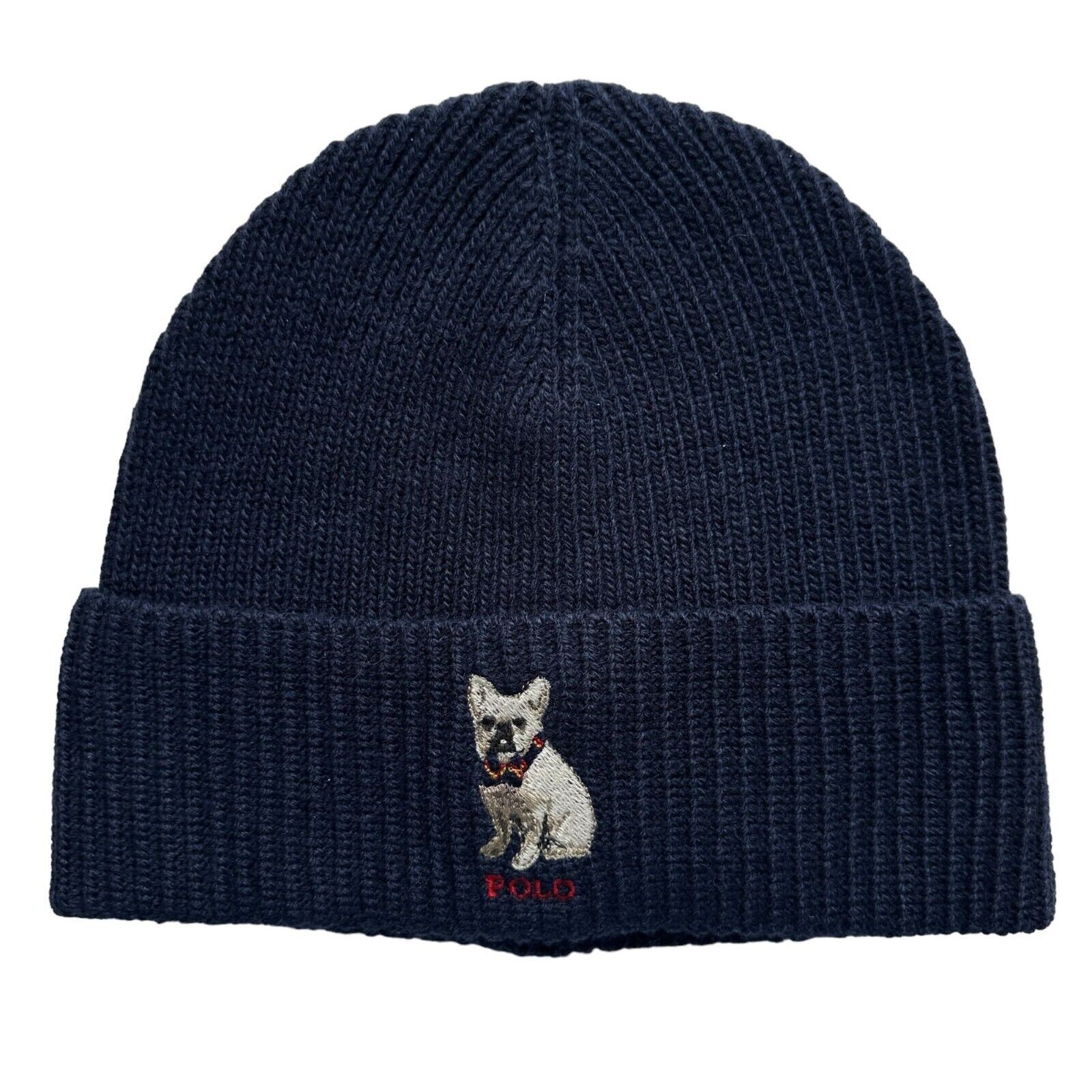 POLO RALPH LAUREN Men's FRENCH BULLDOG Wool Blend Beanie Hat Navy Blue
