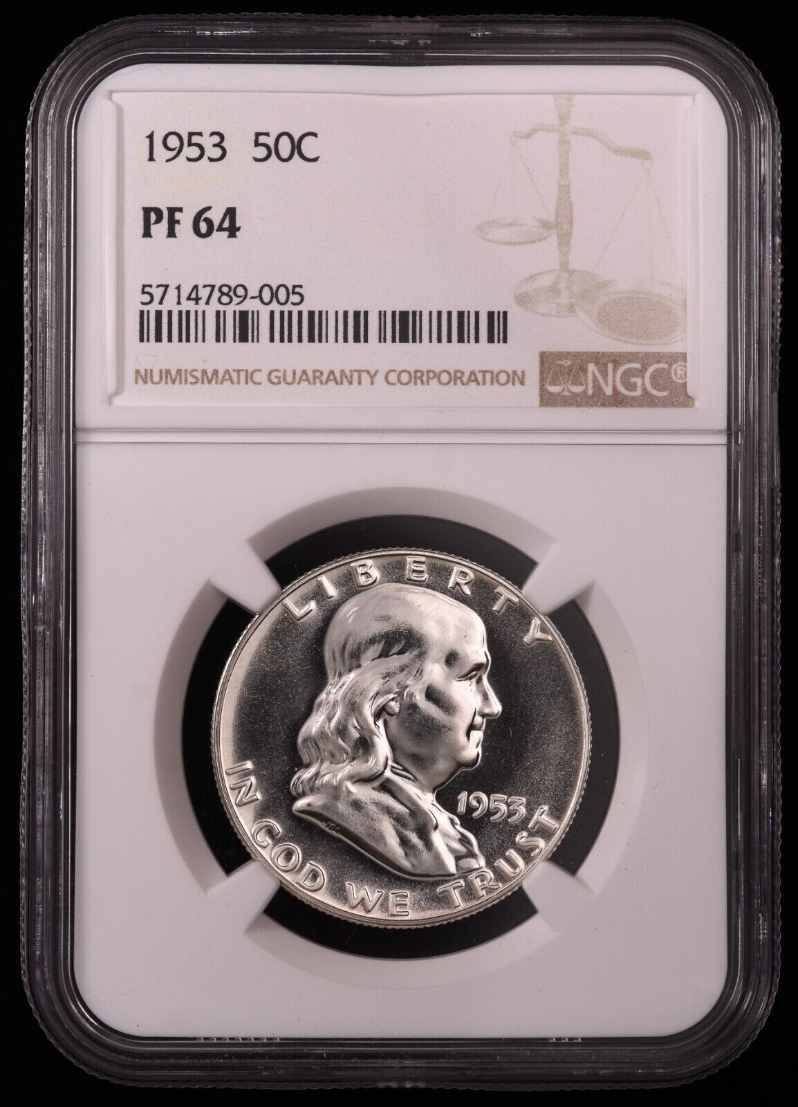 Blast White 1953 Proof Franklin Half - NGC PR64, PF64, PR 64