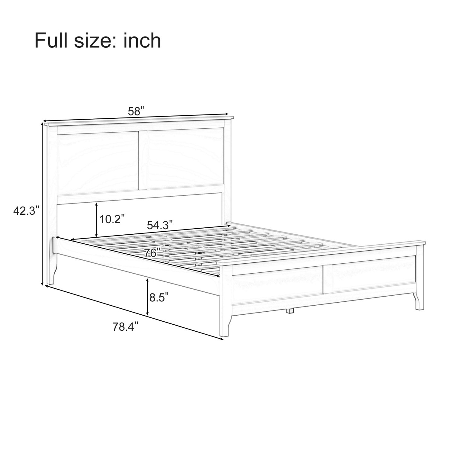 King/Full Size Platform Bed Frame Modern Wood Bedframe with Slats Support White