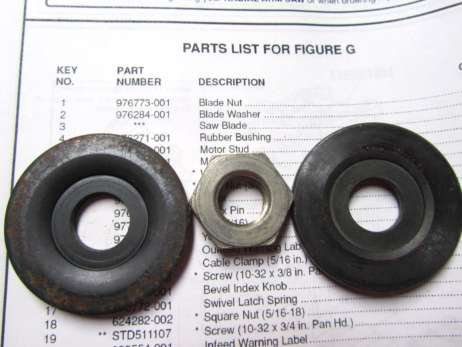 976773-001 Blade Nut W/Washers Craftsman 315.220100 .220380 .220381 Radial Saw