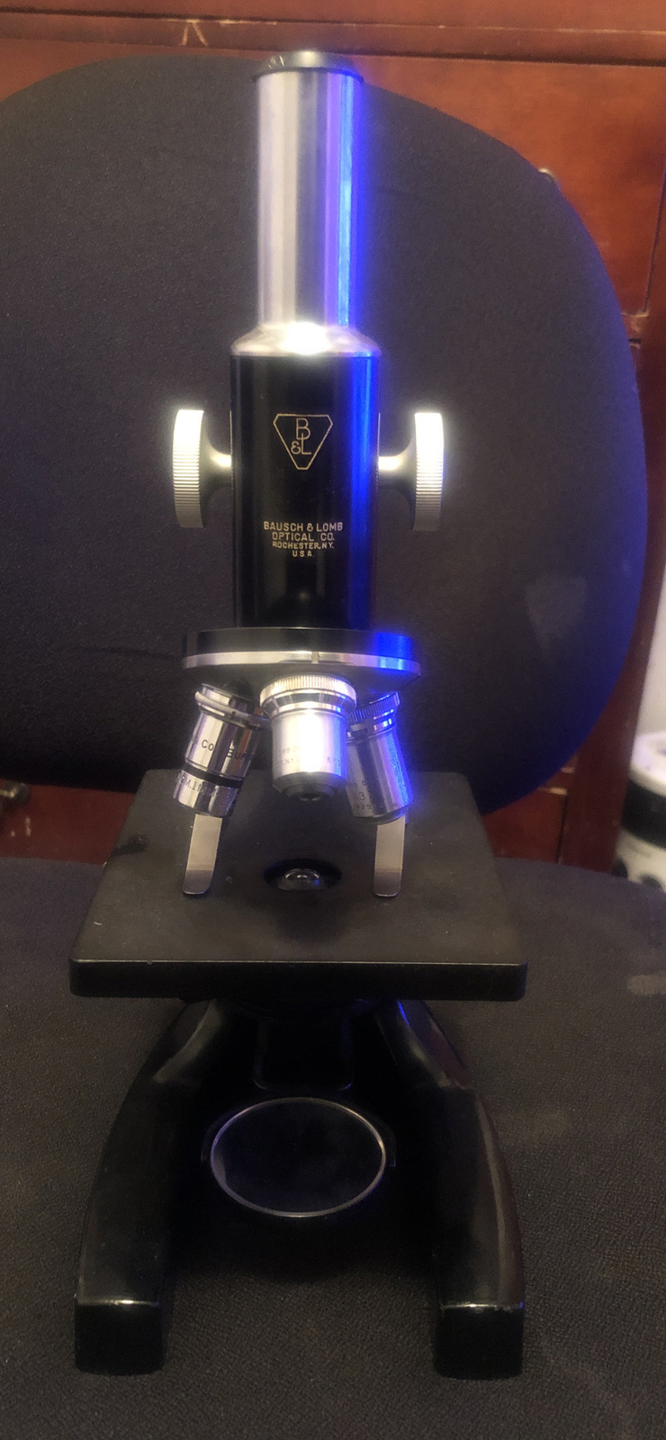 Vintage Bausch & Lomb Microscope 16033-443 w/ 3 Objective Lens Tested & Working