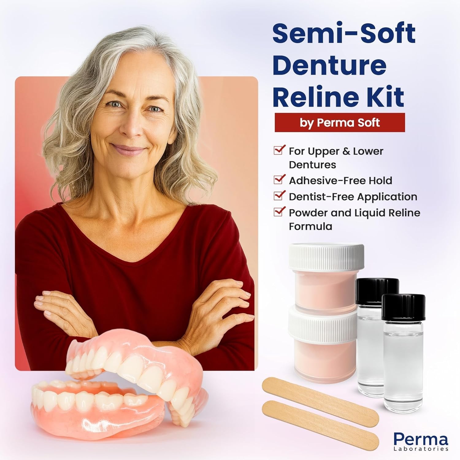 Perma Soft Denture Reliner Kit - Secure Fit for Comfortable, Durable Relief