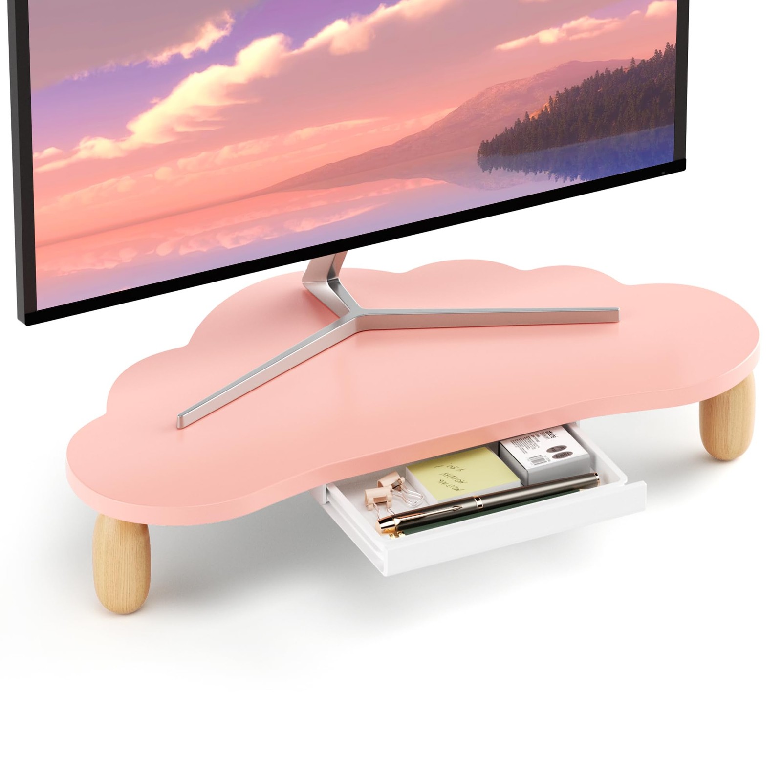 AFOOYO Monitor Stand Riser,Cloud-Shaped Sturdy Wood 16.5In Computer Monitor R...
