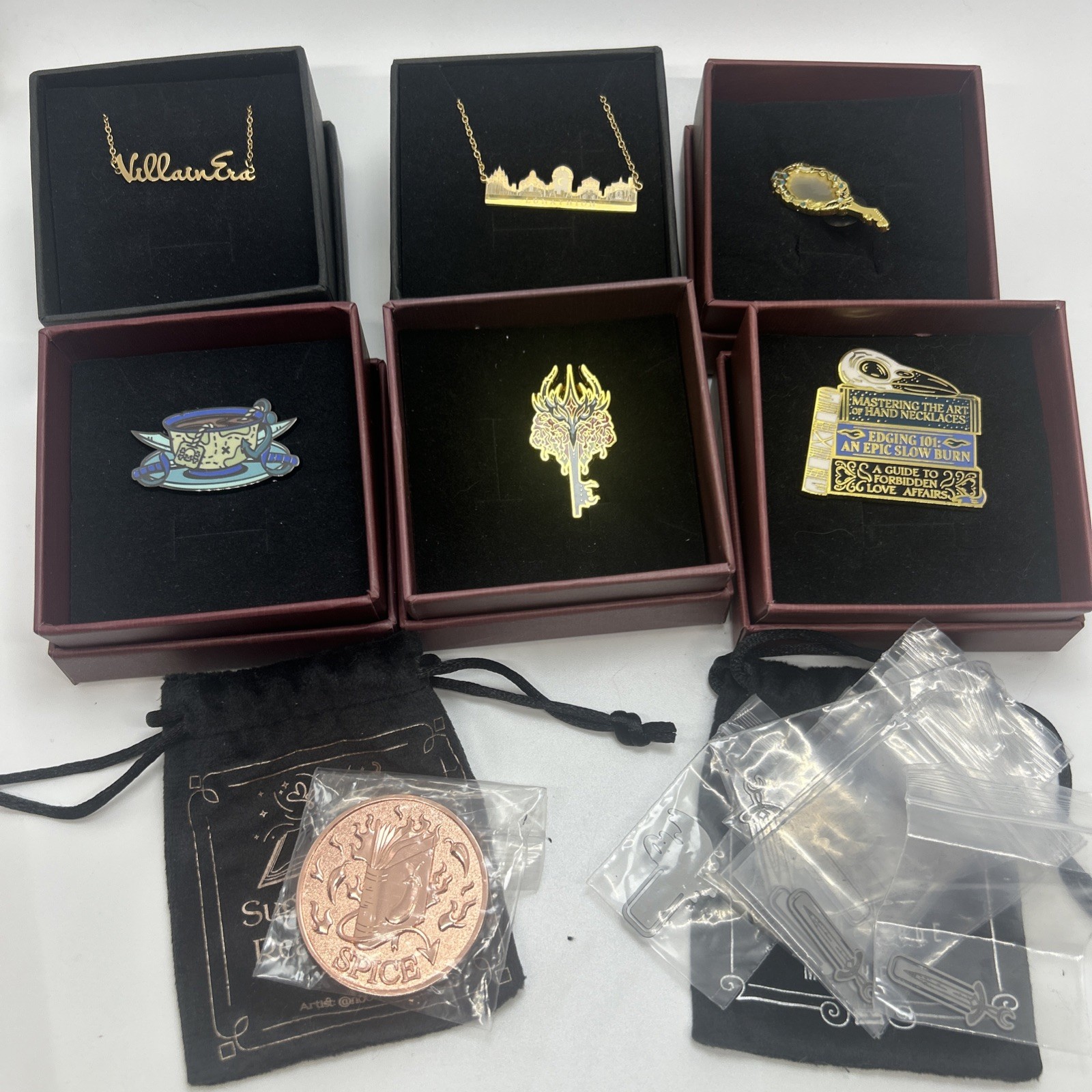 Lot of Bookish Enamel Pins Necklaces Page Markers Coin Legendary