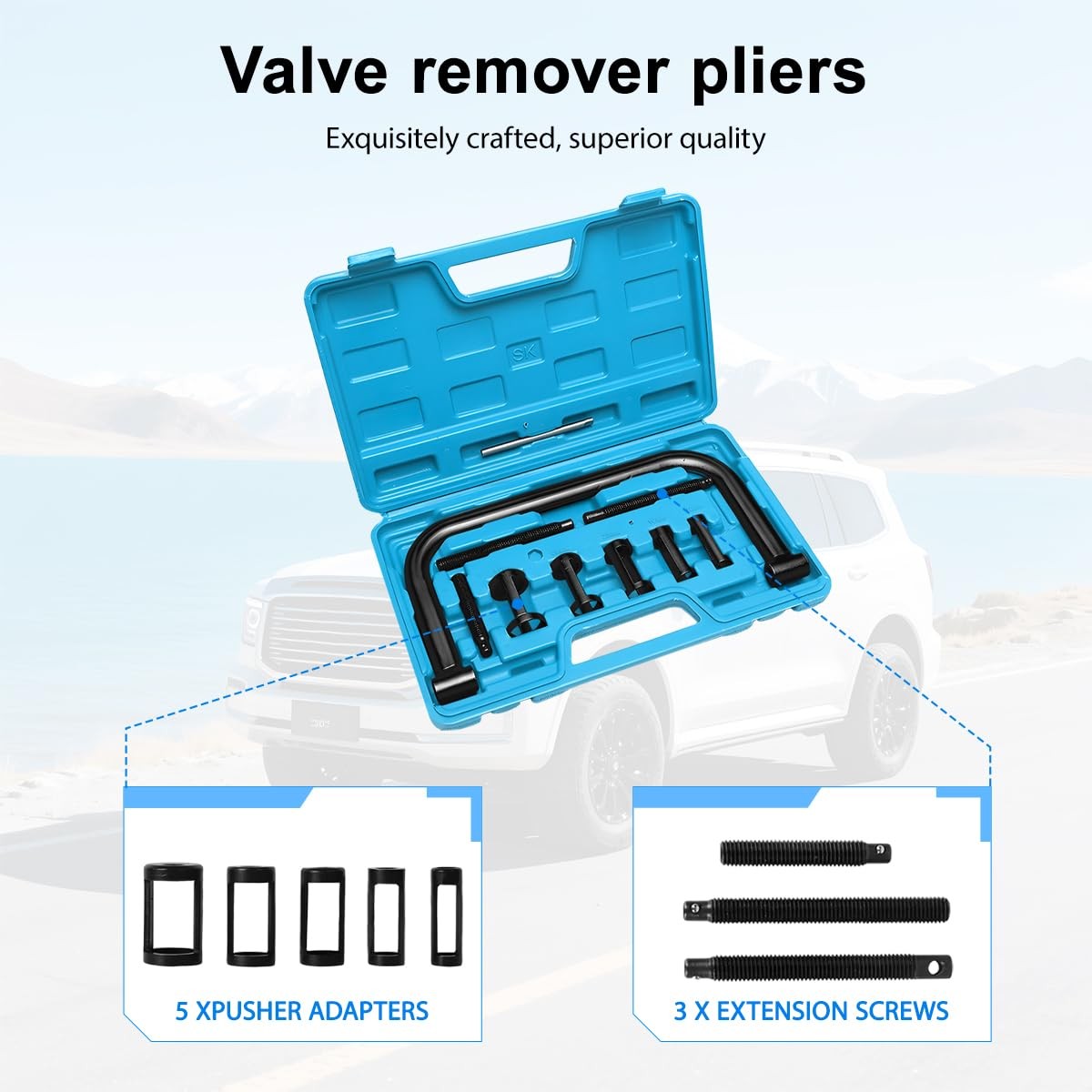 Motorcycle Valve Spring Compressor Small Engine Removal Tool With Adapters 10PC