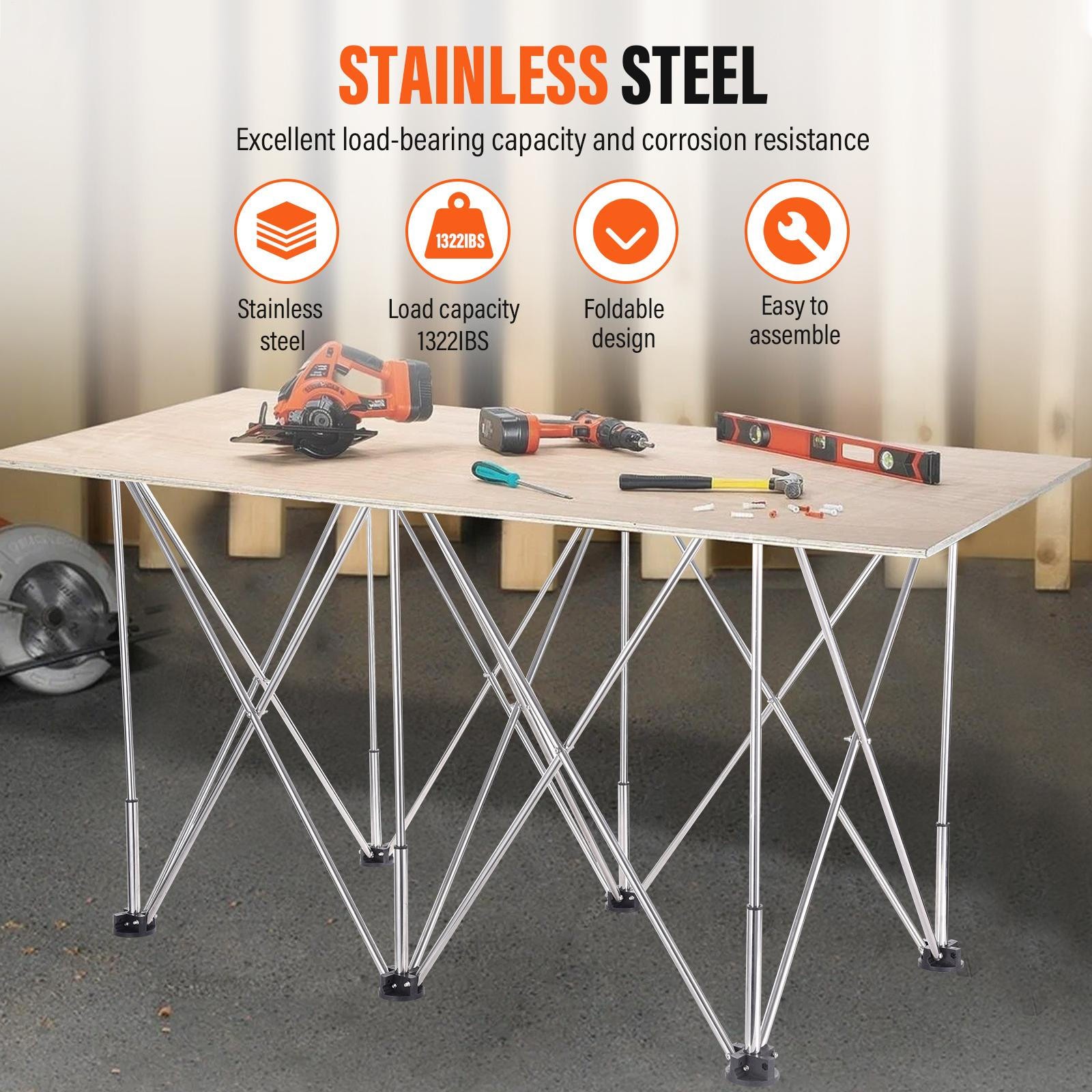 Centipede 28in Folding Work Table Set 6-Strut Collapsible Table 1320lb Weight