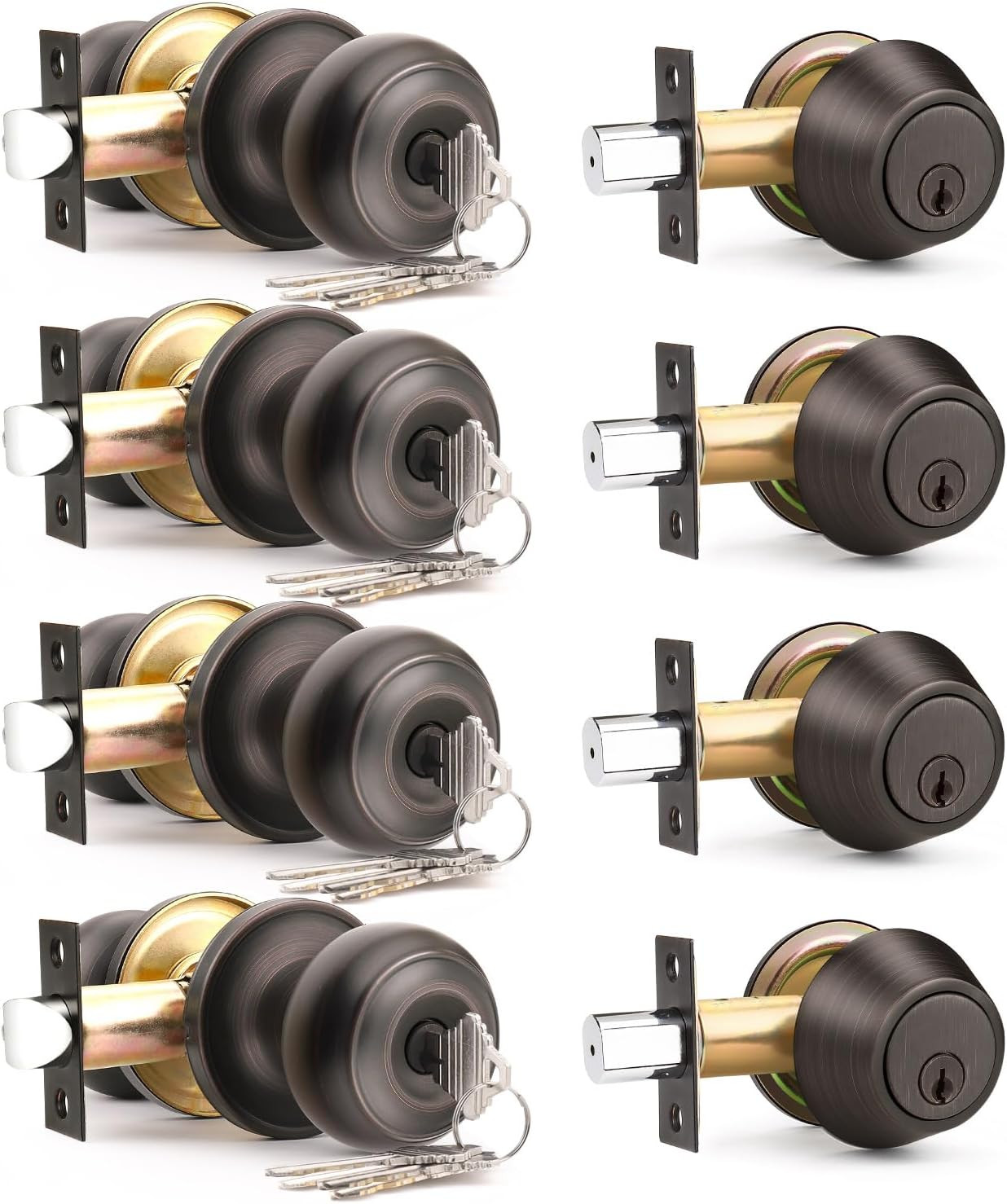 Keyed Alike Door Knob & Deadbolt Set - Oil Rubbed Bronze, 4 Pack