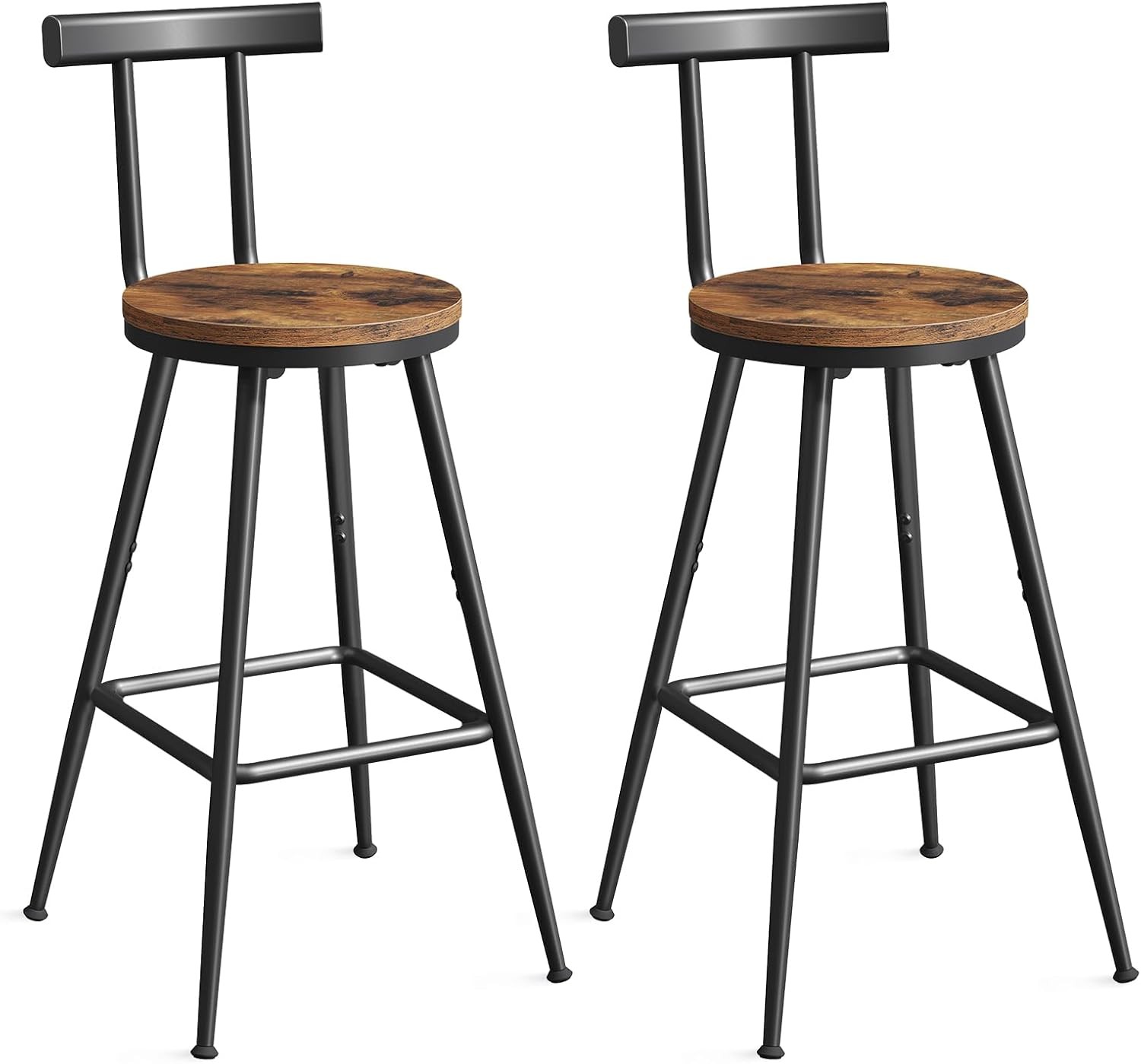 Bar Stools Set of 2 Bar Chairs W/ Backrest & Footrest 26" Tall Counter Stools