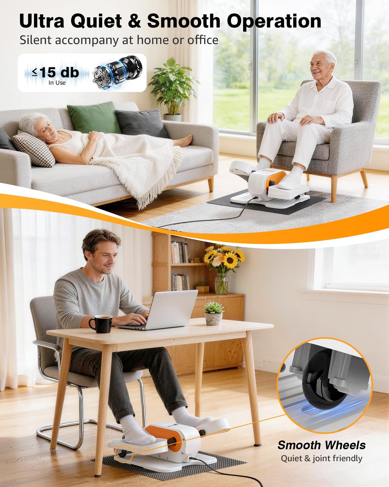 Under Desk Elliptical Leg Exerciser 12 Speeds RF Remote - Compact & Quiet