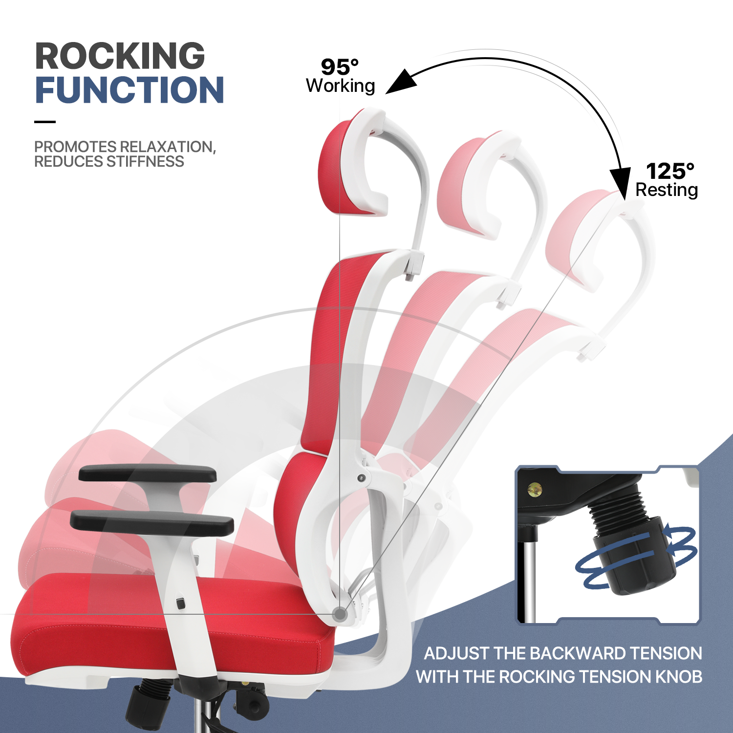 Red Mesh High Back Office Desk Computer Chair Home Adjustable Headrest Task Seat
