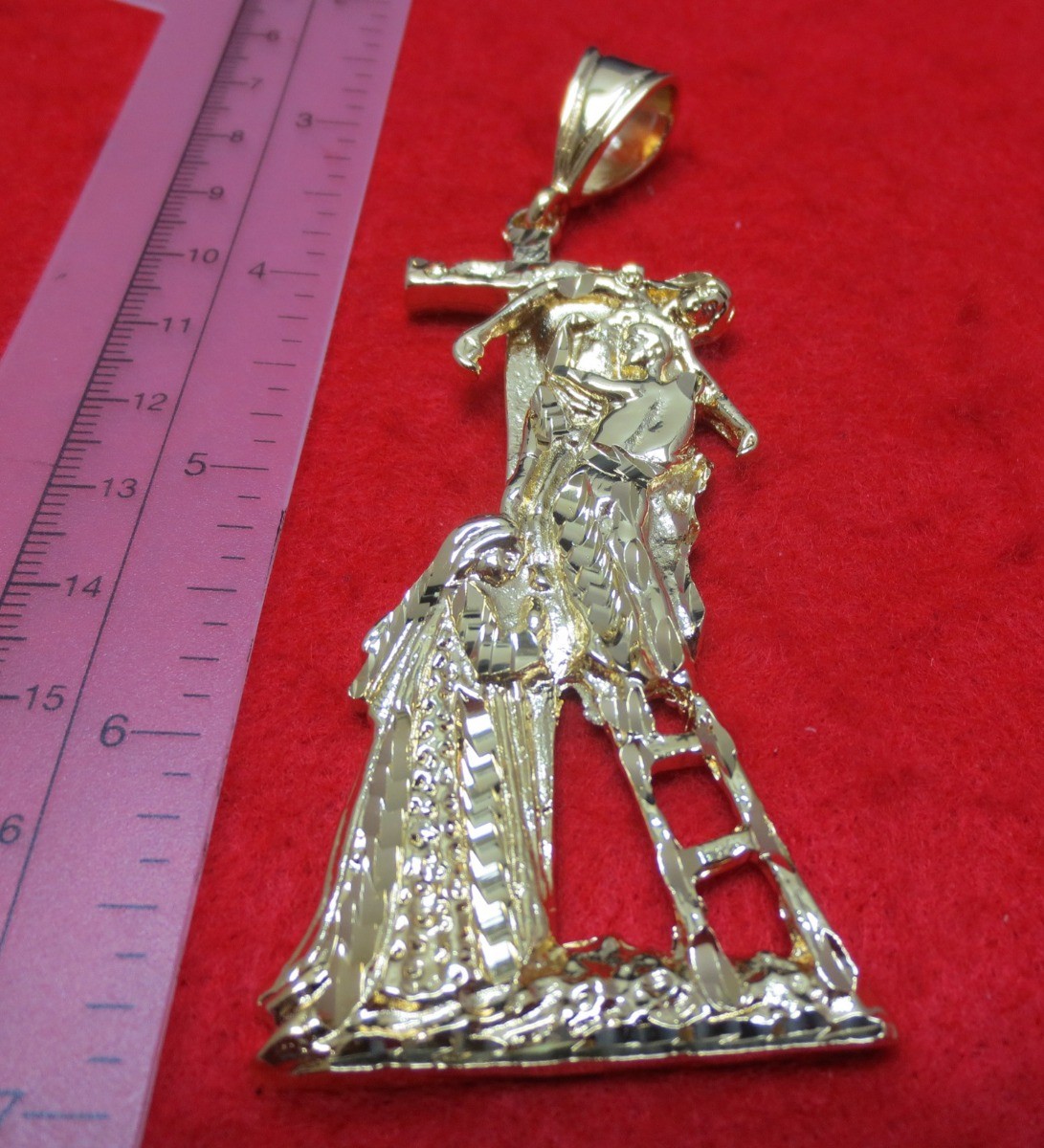 14KT GOLD PLATED CHRIST DESCENT FROM THE CROSS CHARM PENDANT OVER 4"-8500