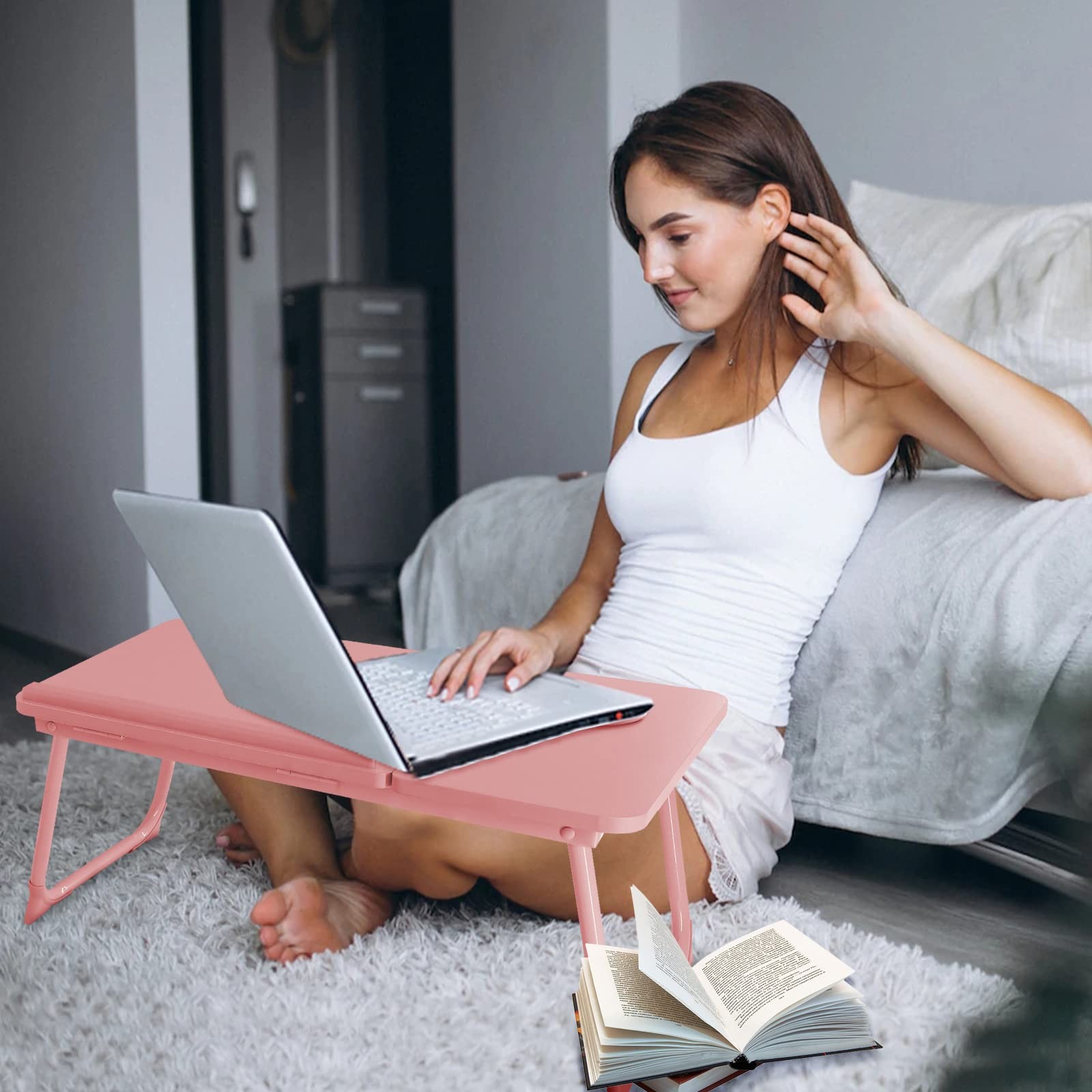 Laptop Bed Desk for Couch, 5-Angle Adjustable Table Adults Pink