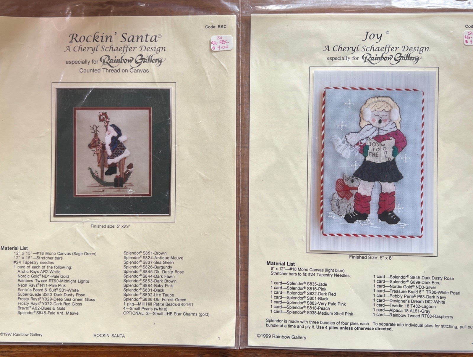 Needlepoint Charts Cheryl Schaeffer Lot of 2 Santa Caroler VTG 1990’s