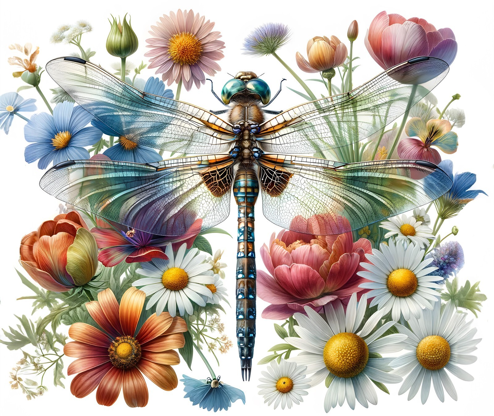 DRAGONFLY DAISY WILD FLOWER #02 COMPUTER MOUSE PAD  9 x 7