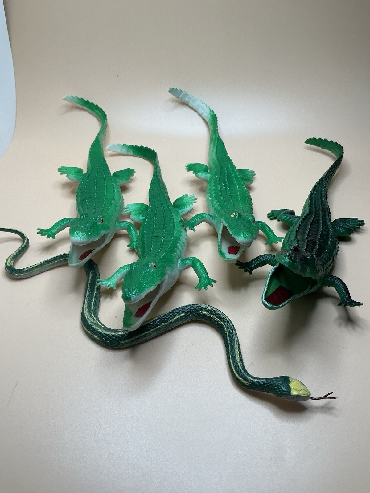 Alligators! Lot of 4, 10" Alligators, Rhino, plus One Anaconda Snake