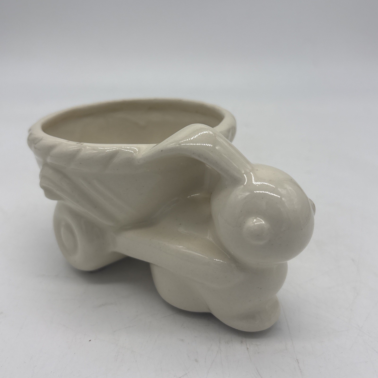 Easter Pottery Mid Century McCoy ? Unmarked Egg Basket Rabbit Planter