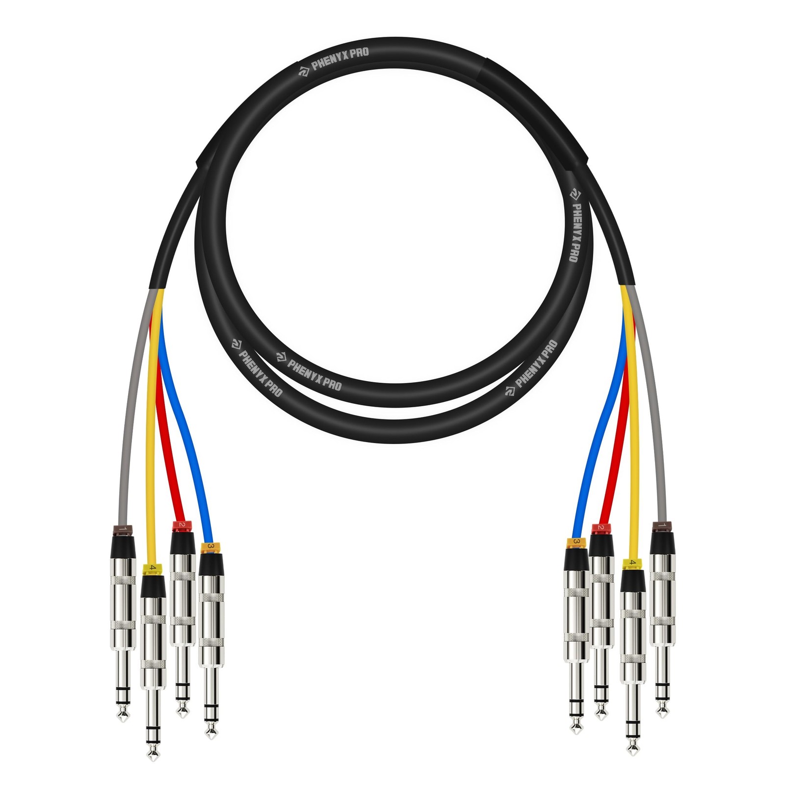 Phenyx Pro 4-Channel 1/4-Inch TRS Patch Cable 6 ft PCBL-QR4IN1-6 | 4-in-1 Col...