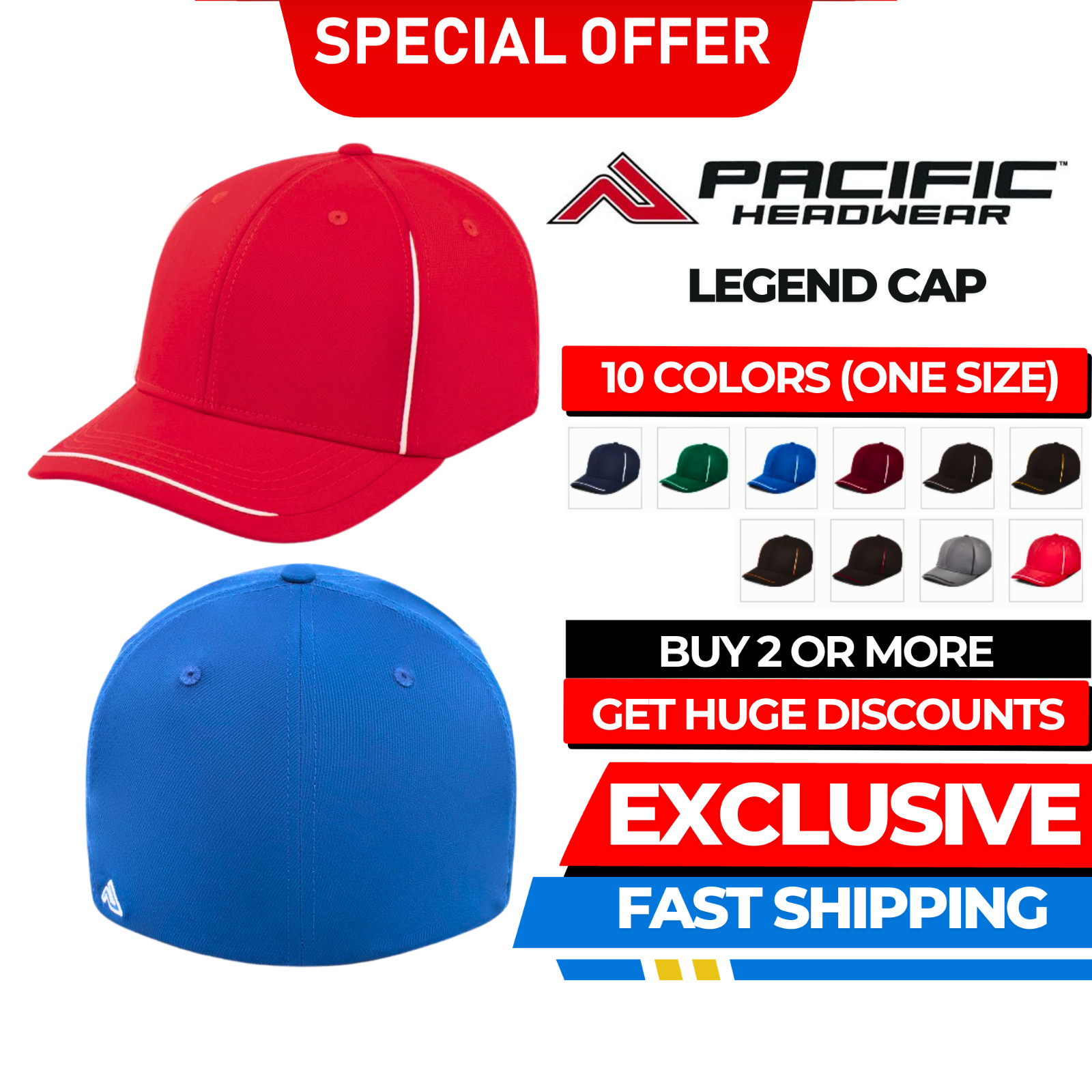 Pacific Headwear P304 Legend Sun With 50+ UPF Pacflex Stretch Sweatband Cap