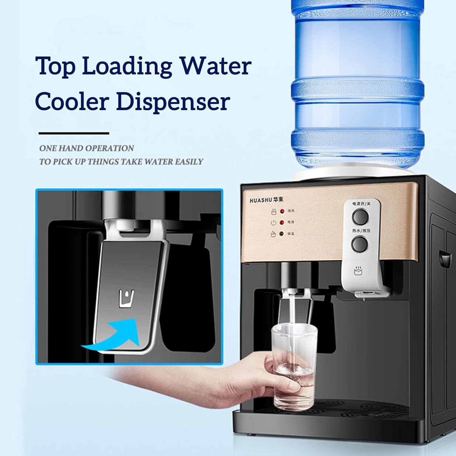 5 Gallon Top Loading Countertop Water Cooler Warm & Hot Cold Water Dispenser