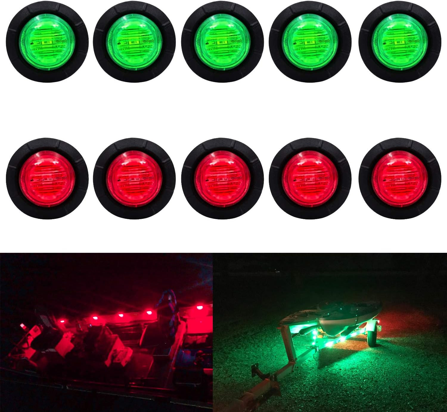 (5 Red + 5 Green) Waterproof Marine Boat LED Lights, Underwater & Deck Courtesy
