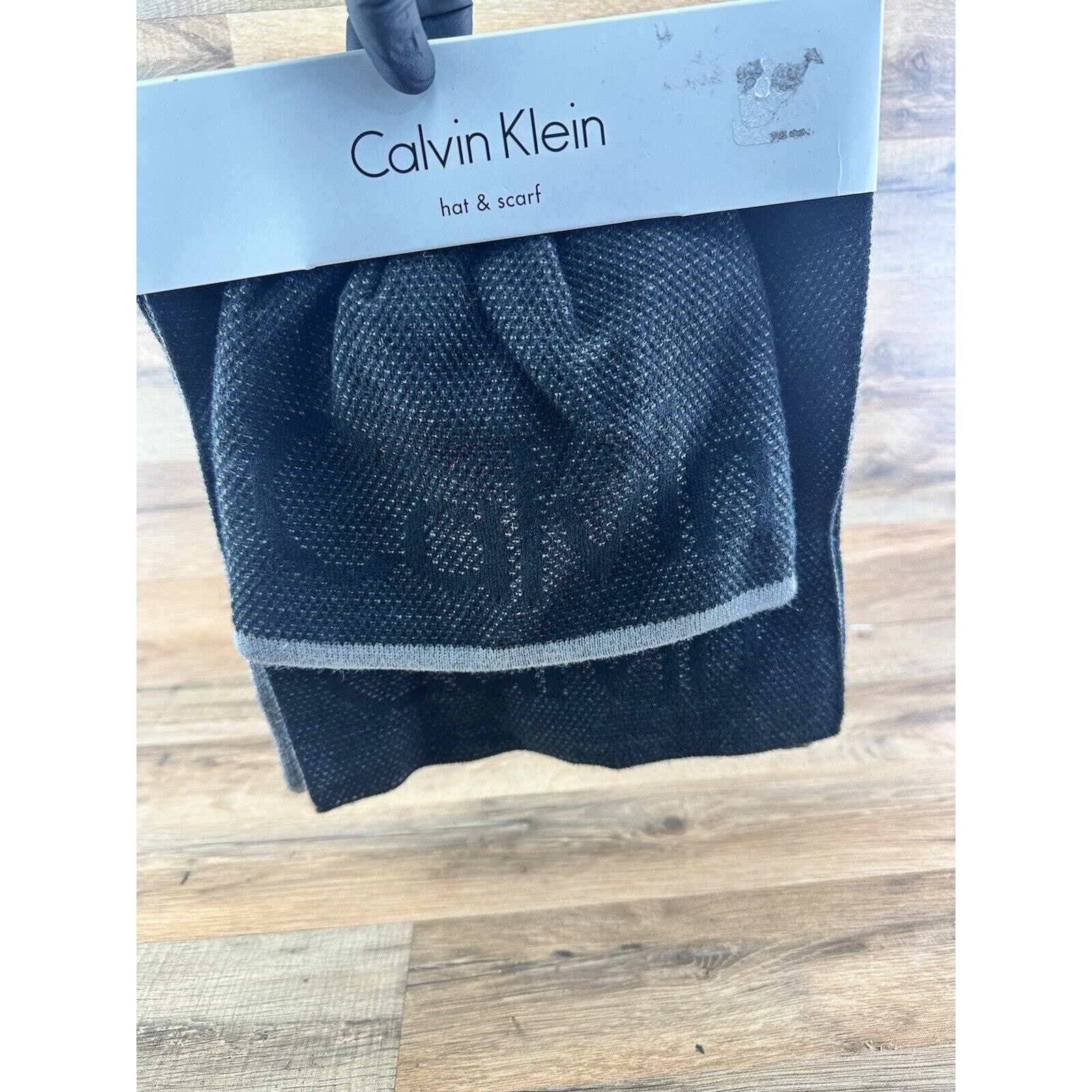 CALVIN KLEIN Men's SCARF Beanie HAT SET Jacquard NEW BLACK GRAY 72"x 10" / $98
