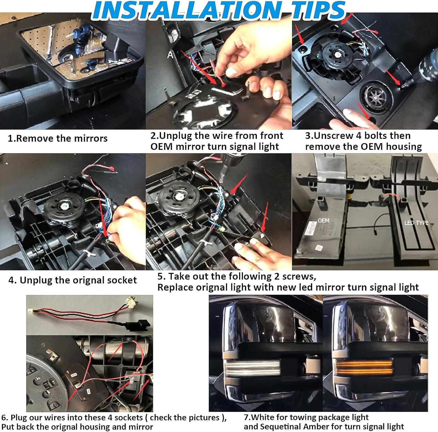 Sequential LED Side Mirror Marker Light For 2014-2019 Chevy Silverado GMC Sierra