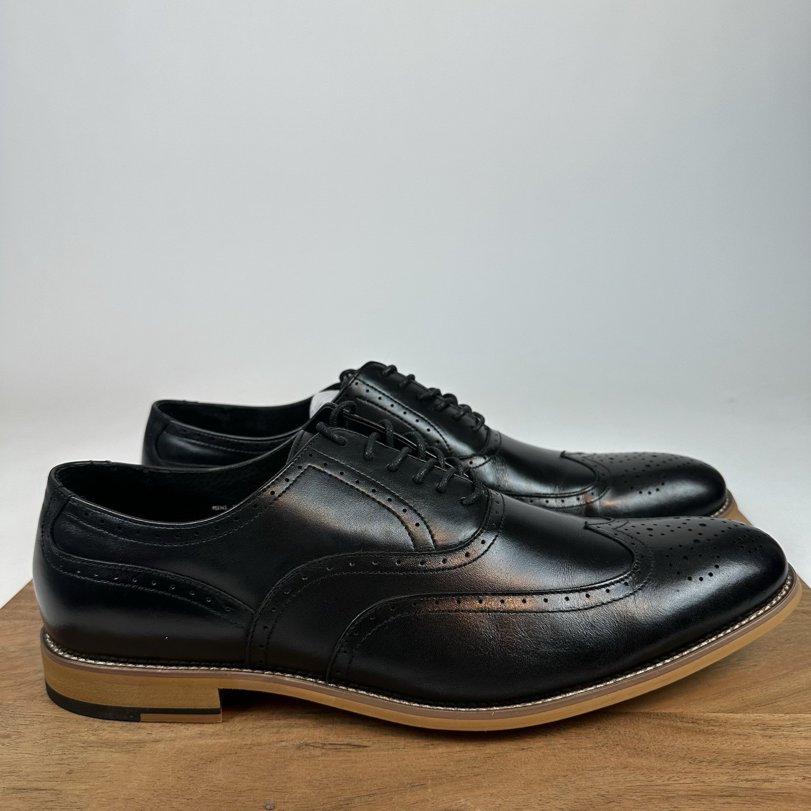 New Mens Stacy Adams Dunbar Wingtip Oxford Leather Black Dress Shoes Size 14 D