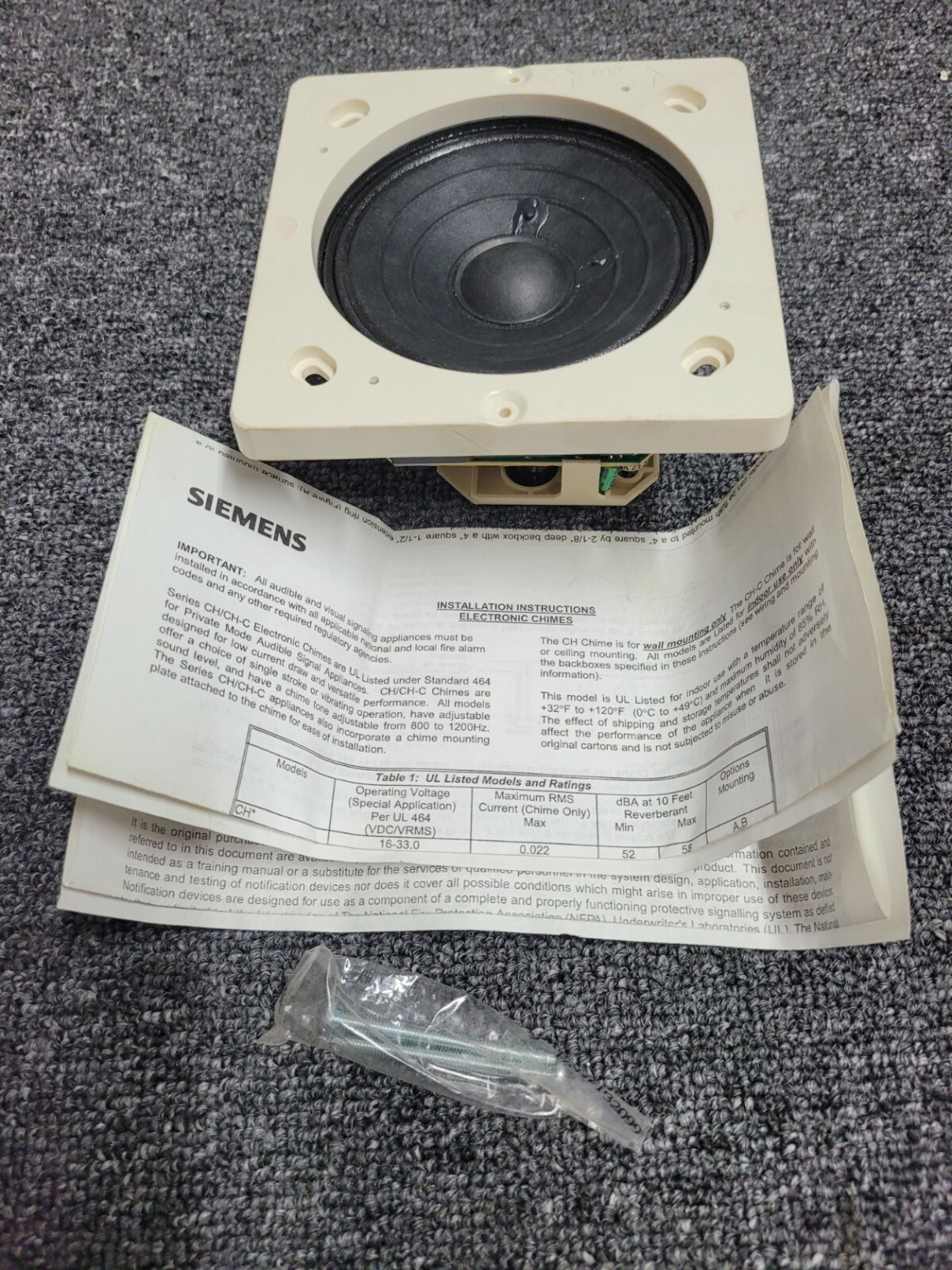 SIEMENS Chime ALARM SPEAKER 3407 Mohawk 108796 Bus