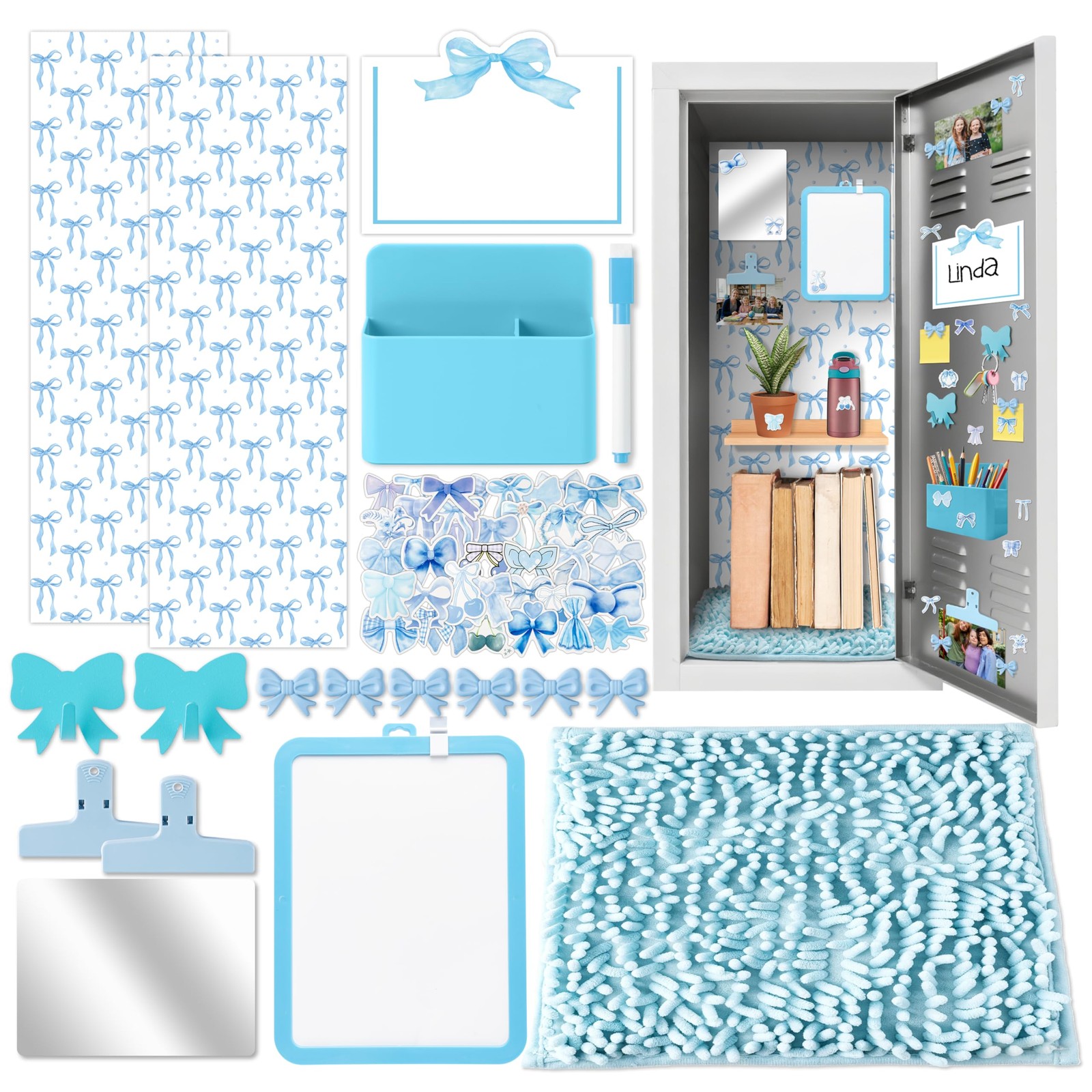 Blue Locker Kit - Back to Blue Bow Locker Organizer Decoration Supplies for G...