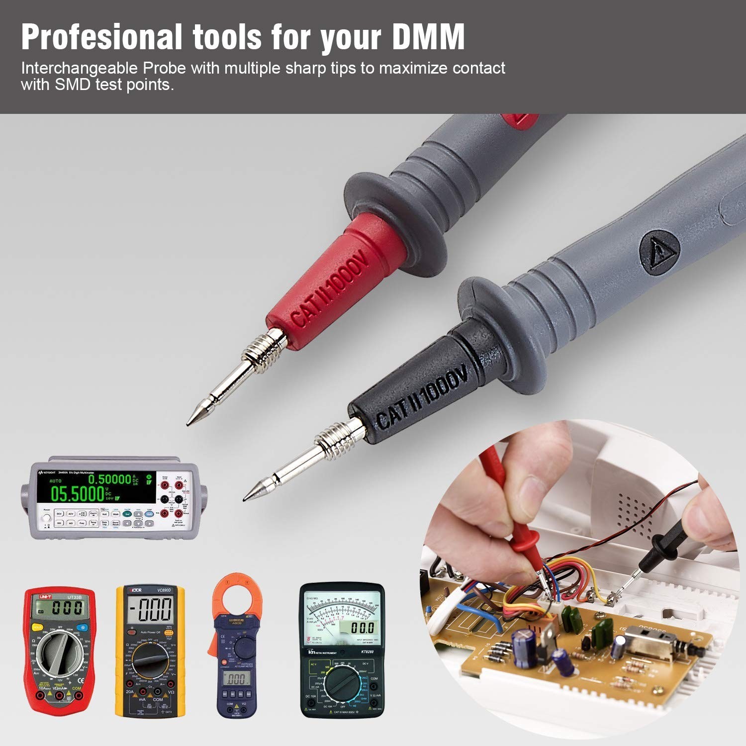 Durable Multimeter Lead Kit with Threaded Alligator Clips - IEC Certified