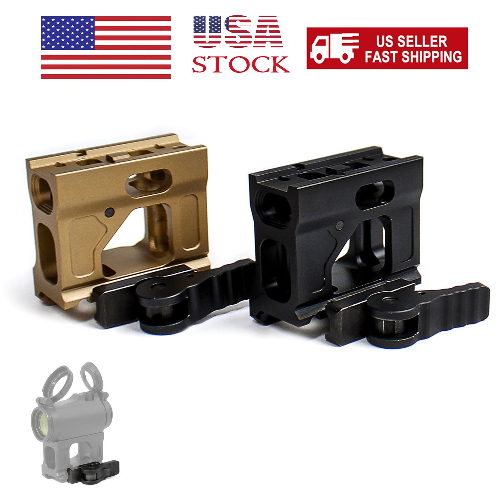 Tactical 2.26" FAST For T1 T2 Red Dot Optic Riser Mount + QD Mount For 20mm Rail
