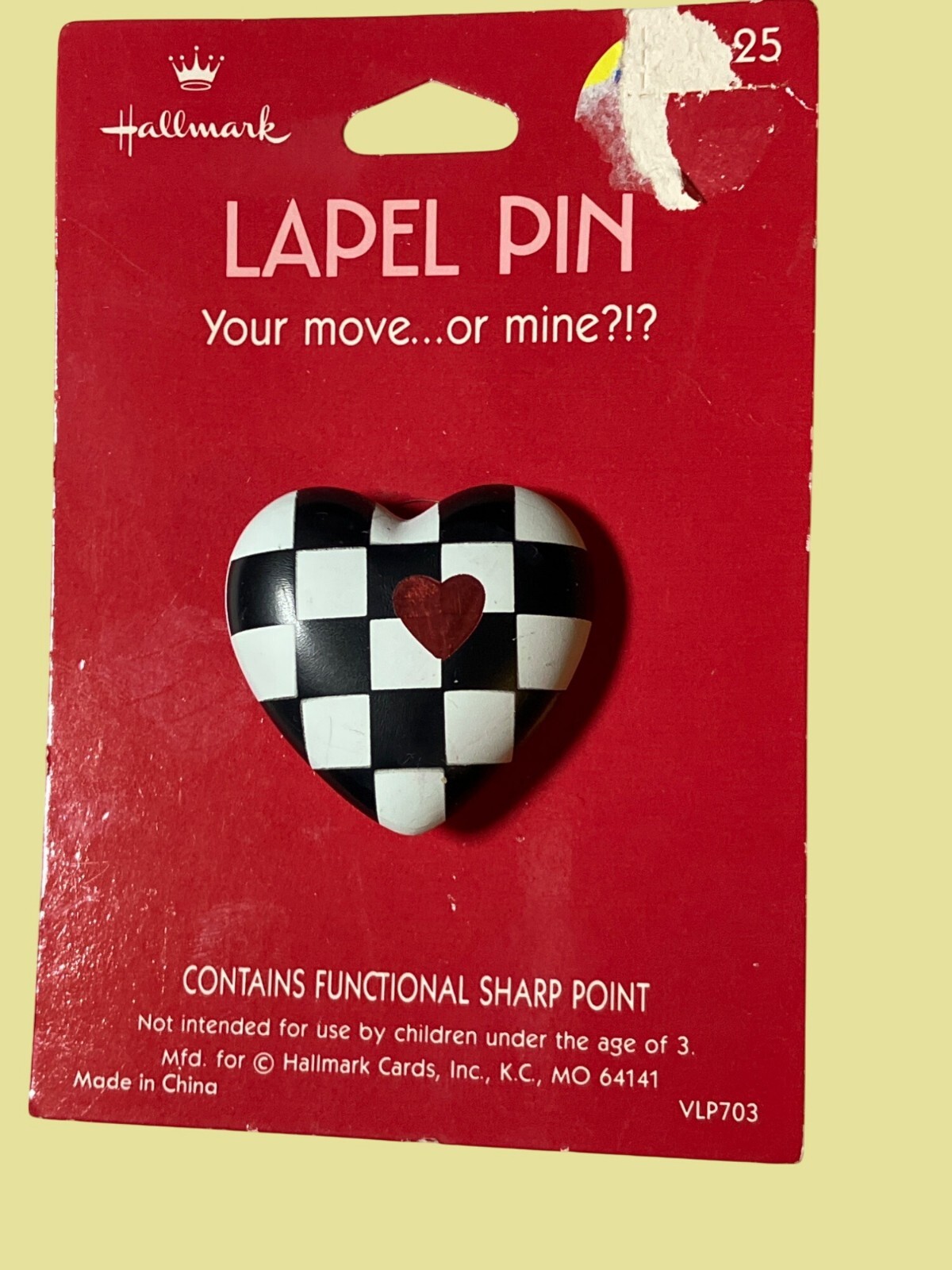 Hallmark Heart-Shaped Checkerboard Lapel Pin With Red Heart Accent
