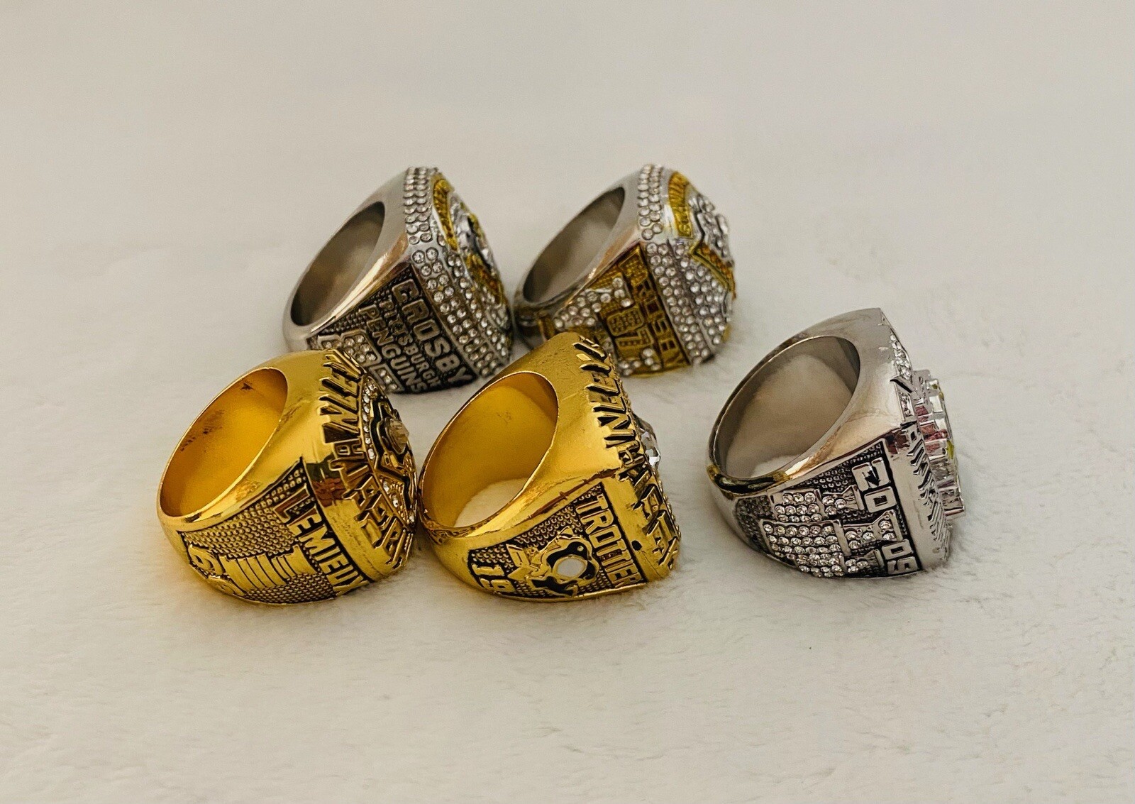 5 PCS Pittsburgh Penguins 18k Complete Championship Ring Set W Box, 🇺🇸 SHIP