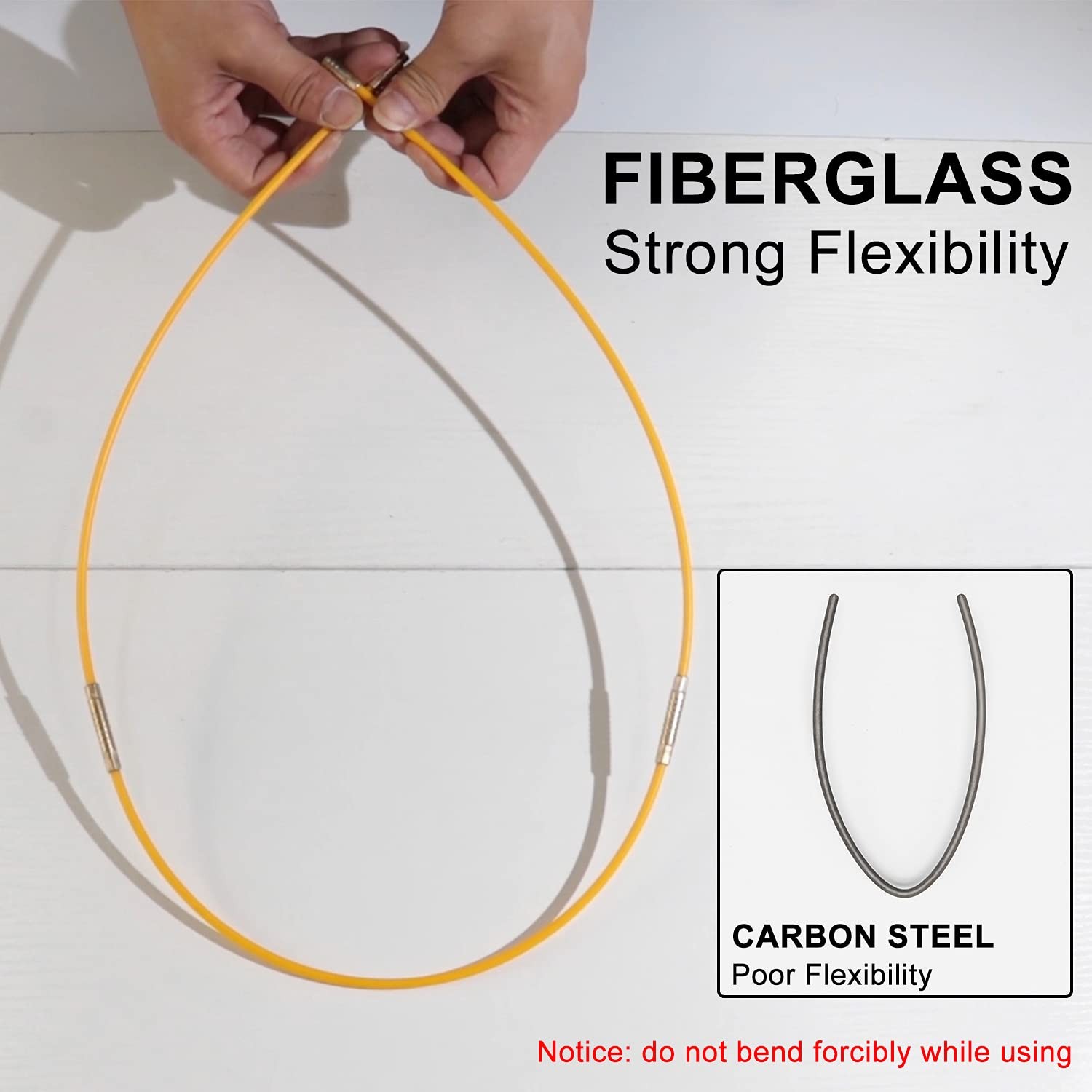 11' Fiberglass Running Electrical Wire Cable Pulling Fish Tape Kit with 5 Dif...