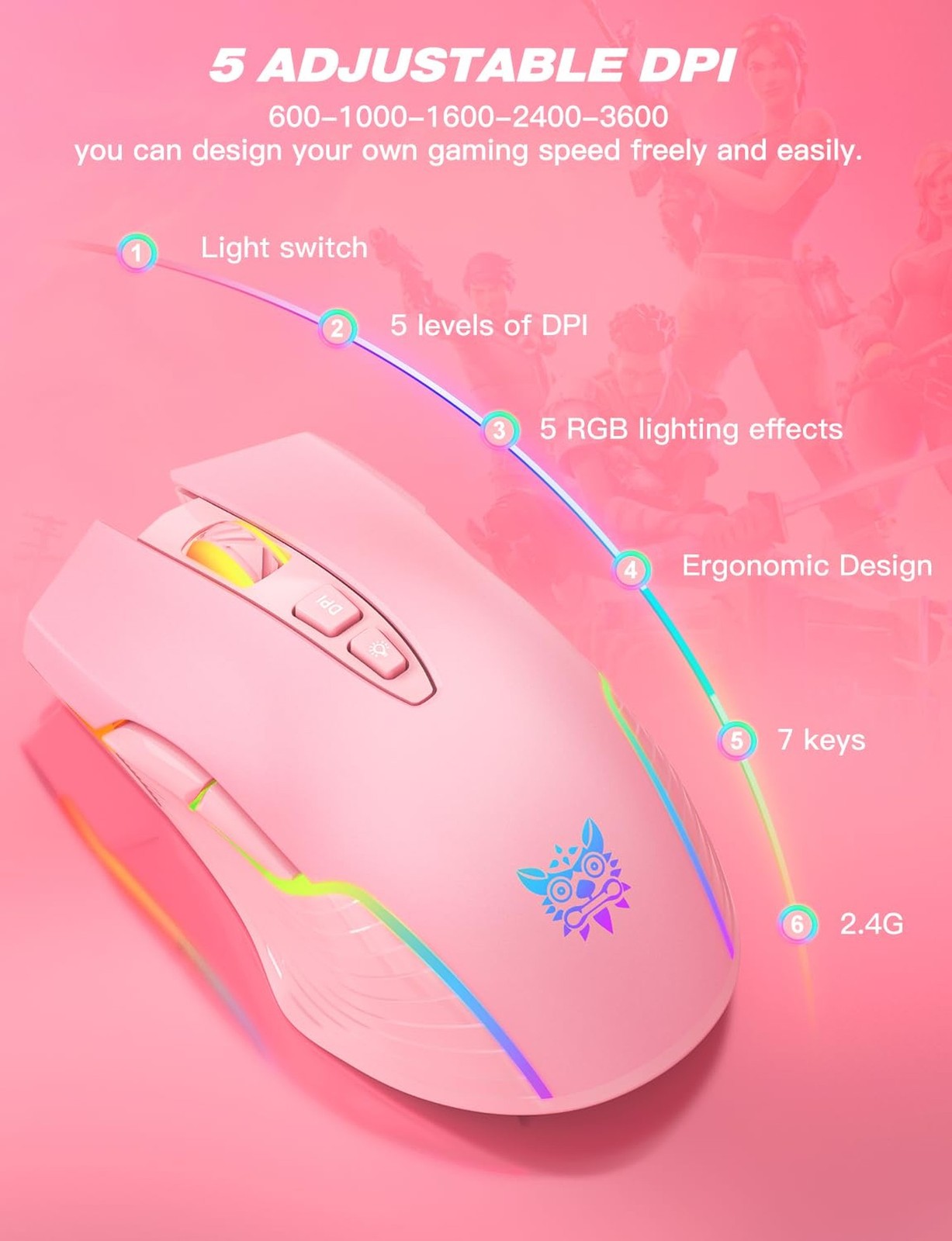 Computer Mouse, Ergonomic Optical Mice with RGB Backlit, 6 Adjustable DPI, US...