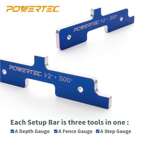 POWERTEC Router Setup Blocks Woodworking Depth Gauge Aluminum Rods 7PC Set
